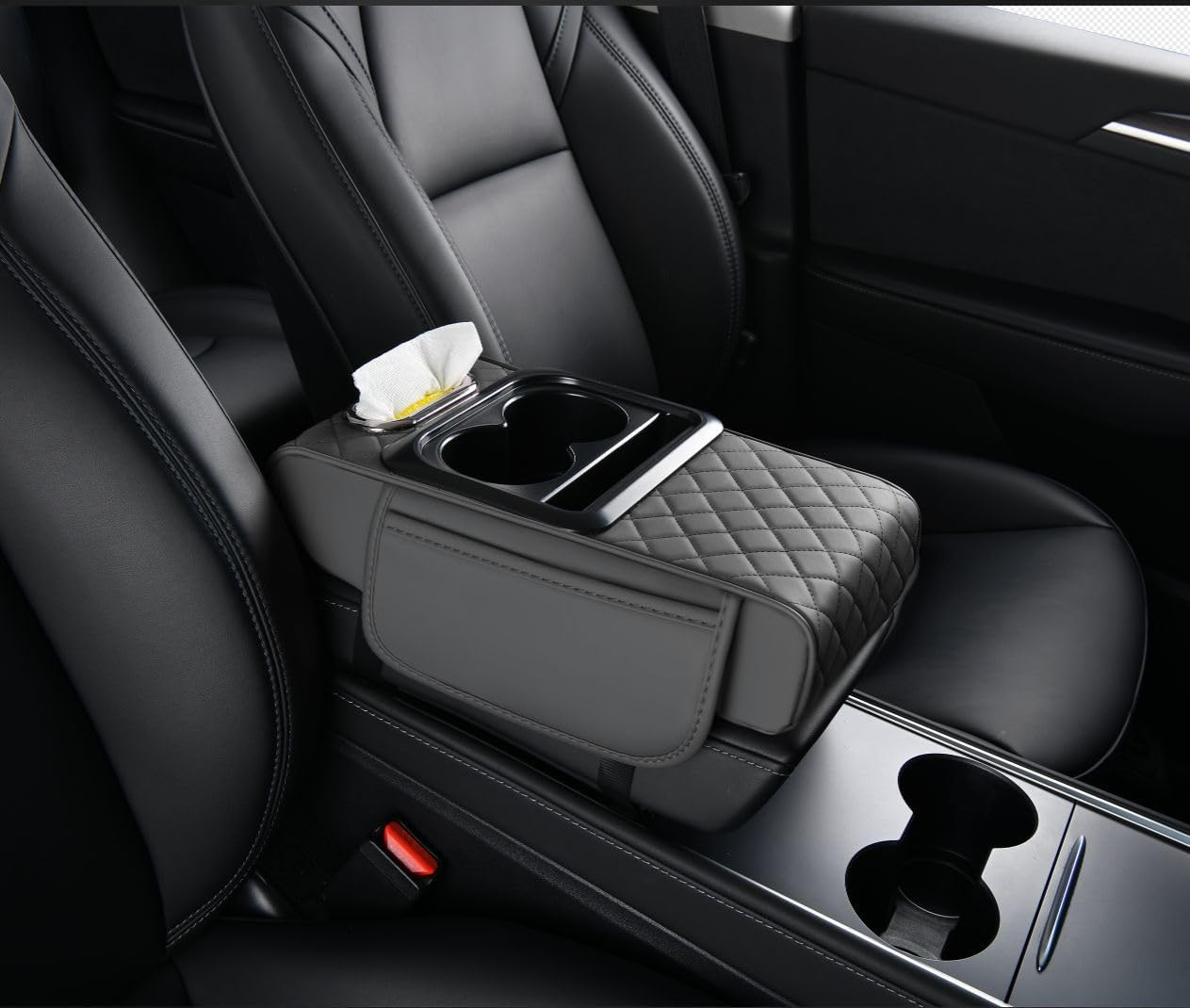 Upgrade Your Car Interior with Car Armrest Cushion - 5-In-1 Center Console Cover with Storage Bags, Cup Holder, Tissue Box Slot, Phone Slot - Premium Car Accessories for Sedans (Black)