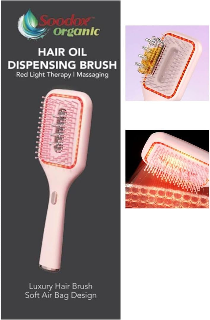 Soodox Organic Hair Oil Dispensing Brush with Red Light Technology | Soft Air Bag Design for Massaging & Blood Circulation | Red Light Therapy for Hair Growth Stimulation image number 3