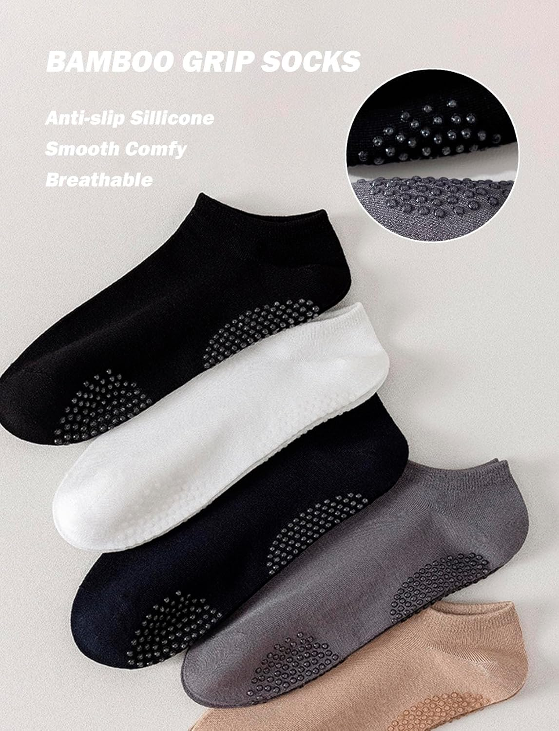 Rolxmed Grip Socks Non Slip Breathable for Pilates Yoga Gym Hospital Floor anti Slip Women and Men (Multi-Packs, Size7-11) image number 5