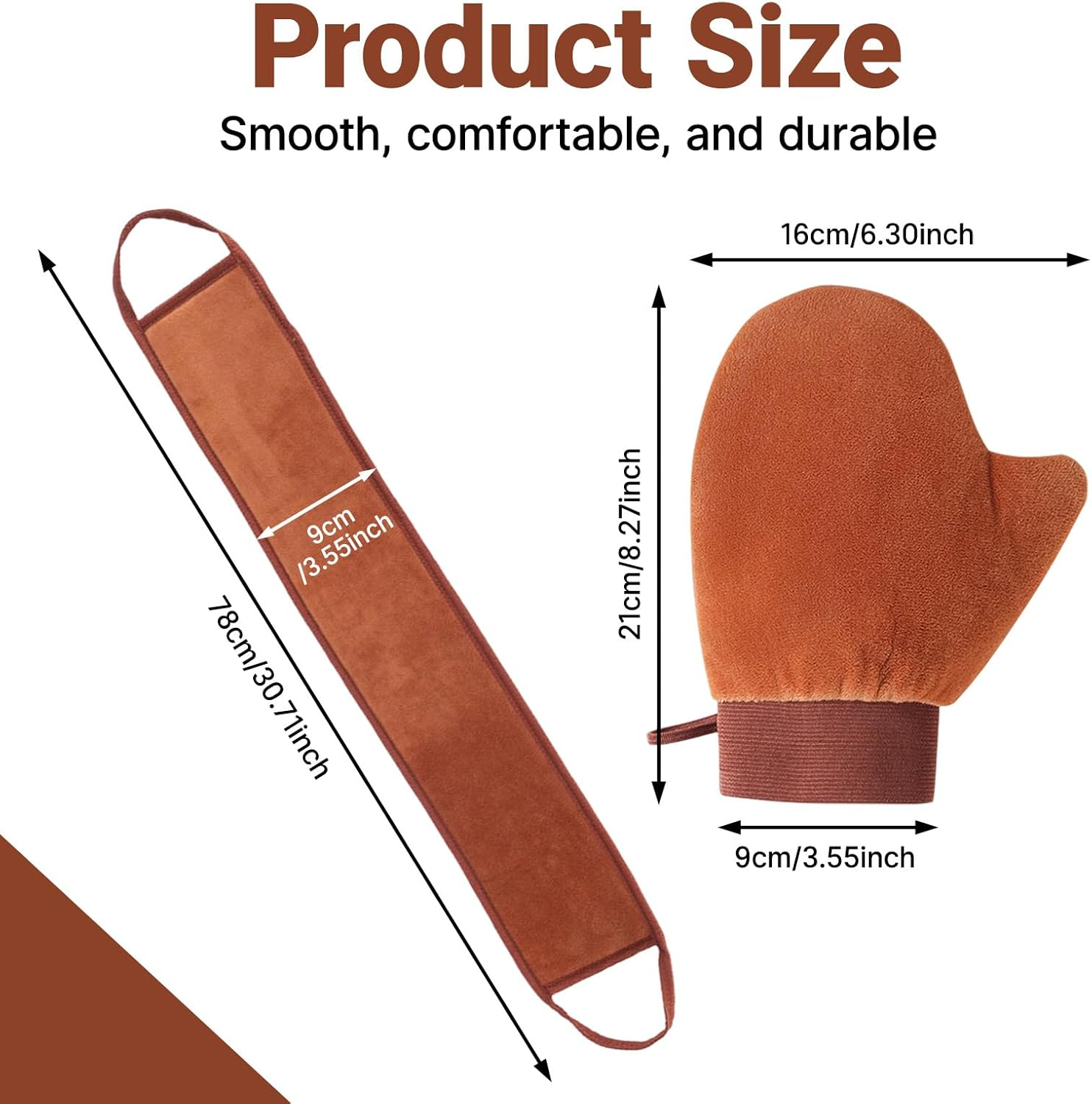 Tzylomirx 2 Pcs 2 in 1 Self Tanner Mitt Applicator Kit, Self Tanning Mitt Applicator Kit with Back Lotion Applicator, Streak-Free, Ultra Soft, Back Applicator Tanning Mitt for Back Application