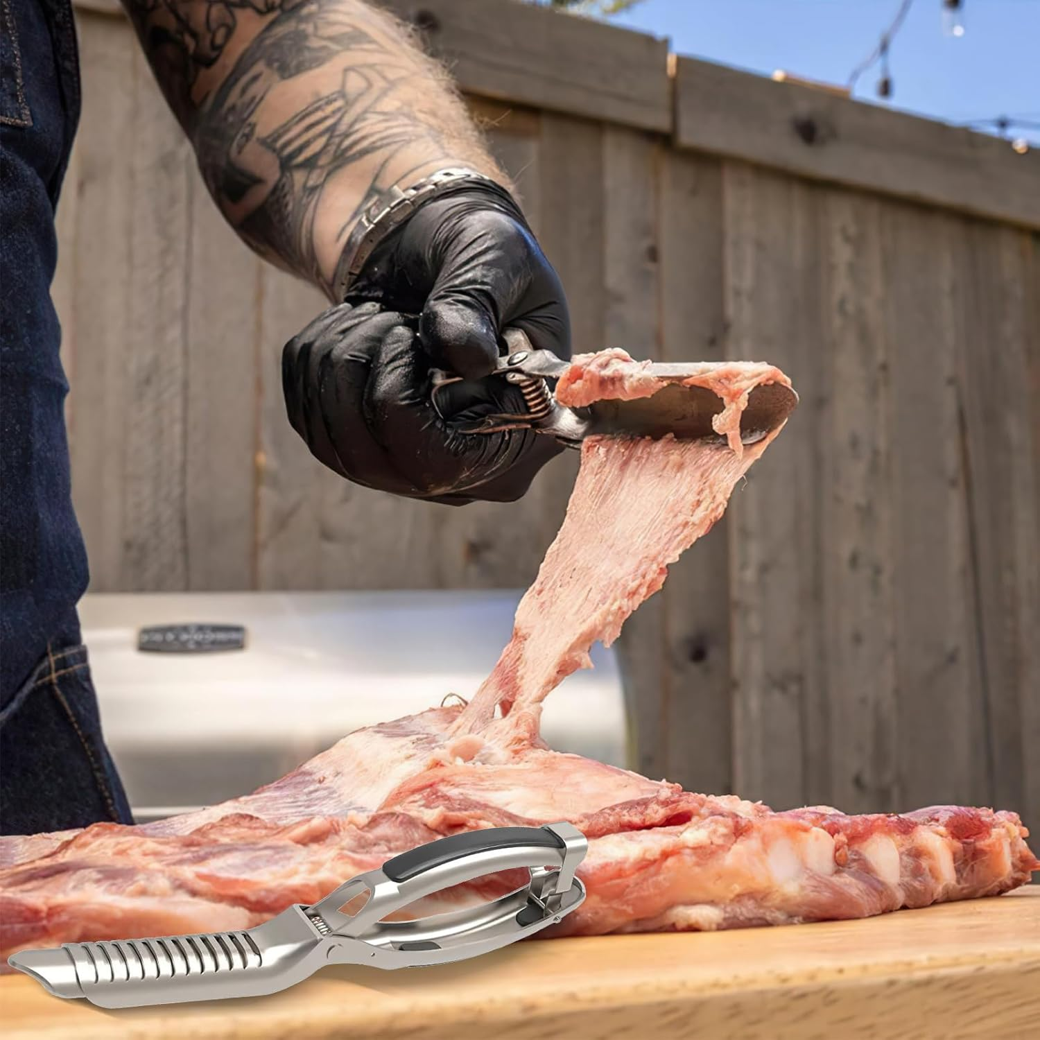 BBQ Rib Skinner,Rib Prep Tool Pro,Stainless Steel Rib Membrane Remove Tool Kit,Membrane and Silver Skin Removal Tool for Barbecue Rib Prep,Bbq Tools Accessories,Ultimate Rib Skinner & Kitchen Gadget image number 6