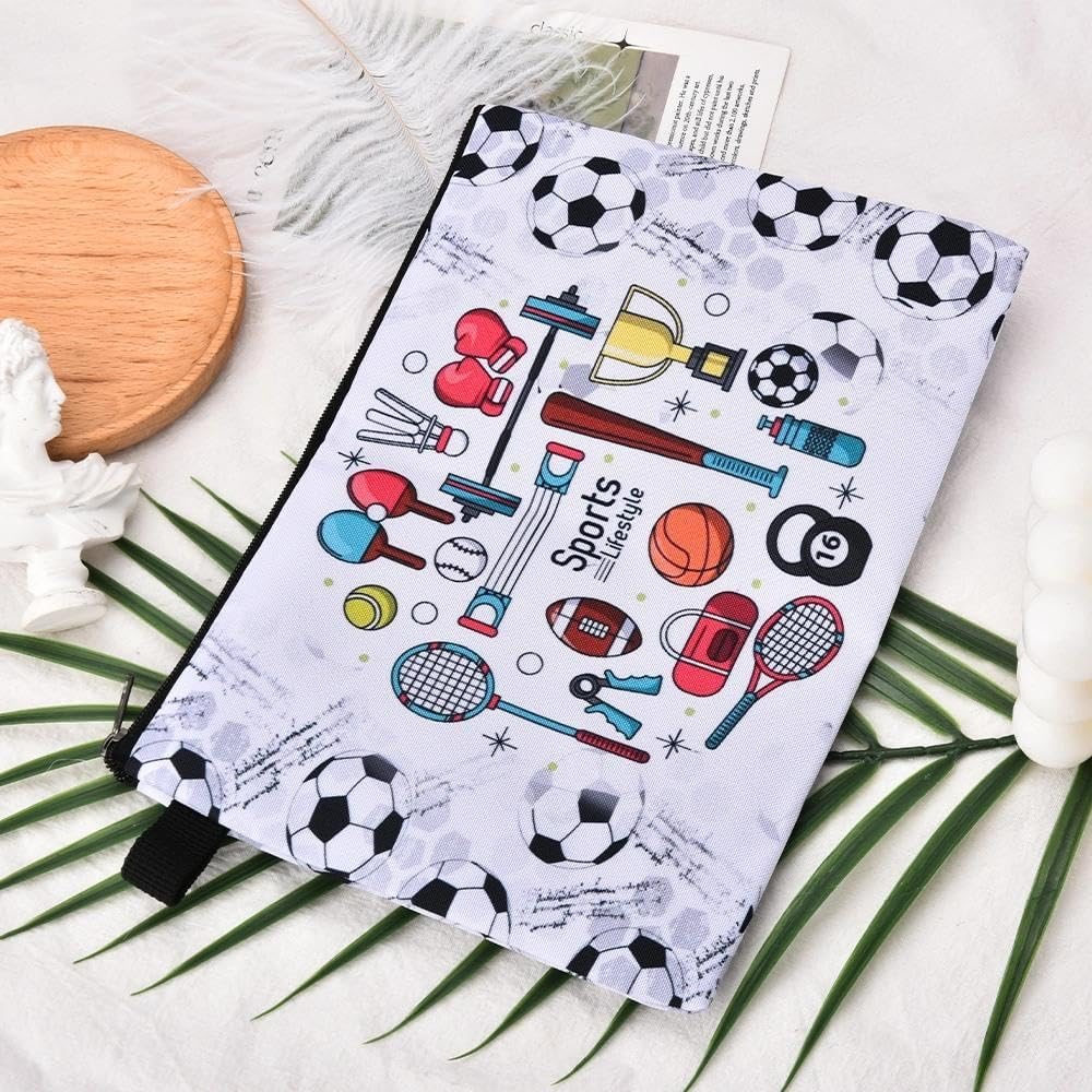 Sports Makeup Bag Multi-Sport Design Canvas Cosmetic Pouch for Sports Lover Soccer Fan Portable Fitness Toiletry Organizer for Women Men Athlete Travel Gym Party Favor Gift​ image number 2