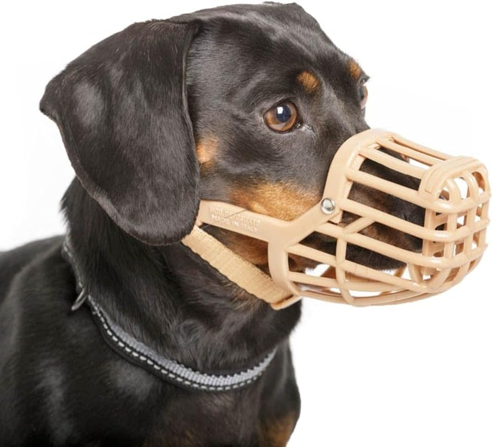 Safe Baskerville anti SCAVENGE Muzzle, Size 1, Dog Can Pant and Drink, Prevents Biting and Food Waste Scavenging, Ideal for Longer Nosed Dogs, Breathable Dog Training Muzzle for Small Dogs(Brown)