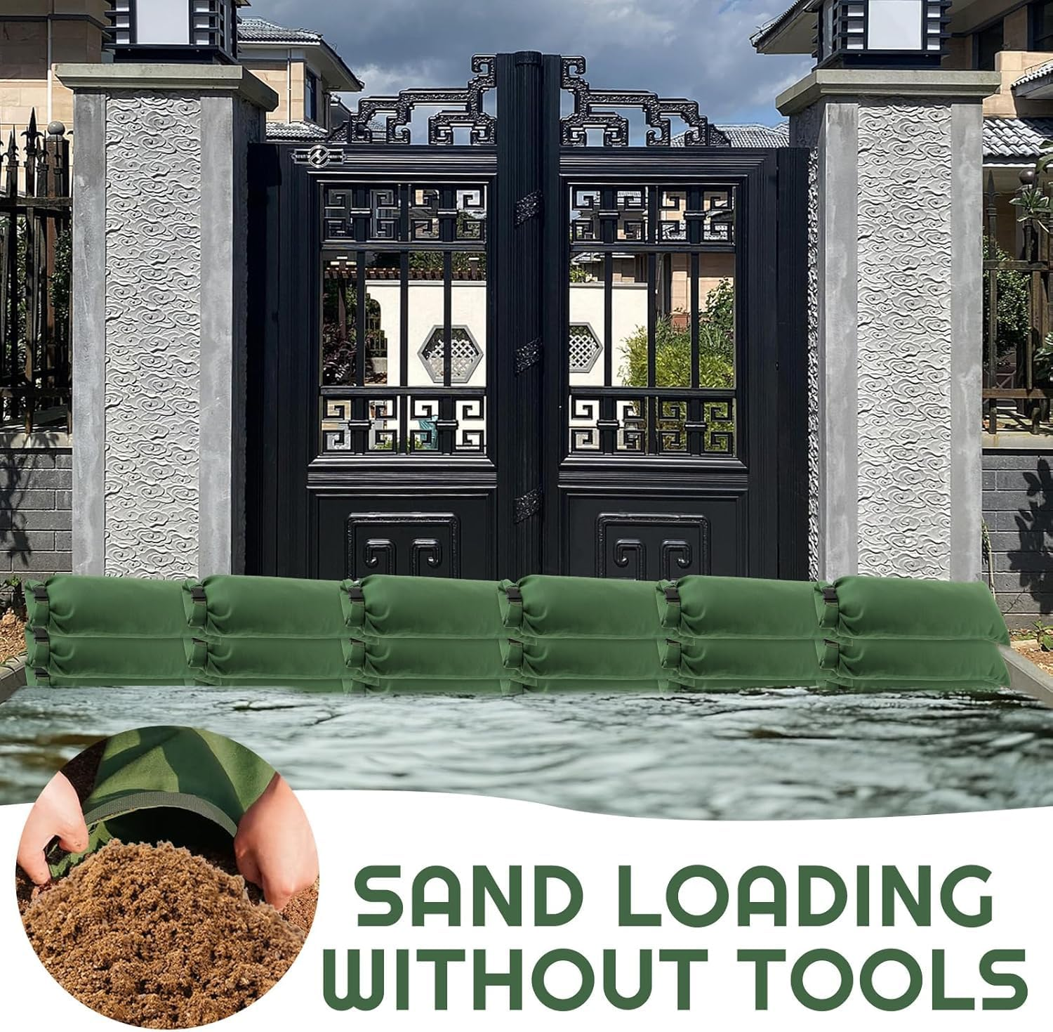 Flood Water Barrier Sand Bags - 6Pcsthickened Long Canvas Flood Protection Sandbags with Insert Buckle Bags for Home Door Window Swimming Pool Covers,Reusable Quick Flood Barrier image number 5