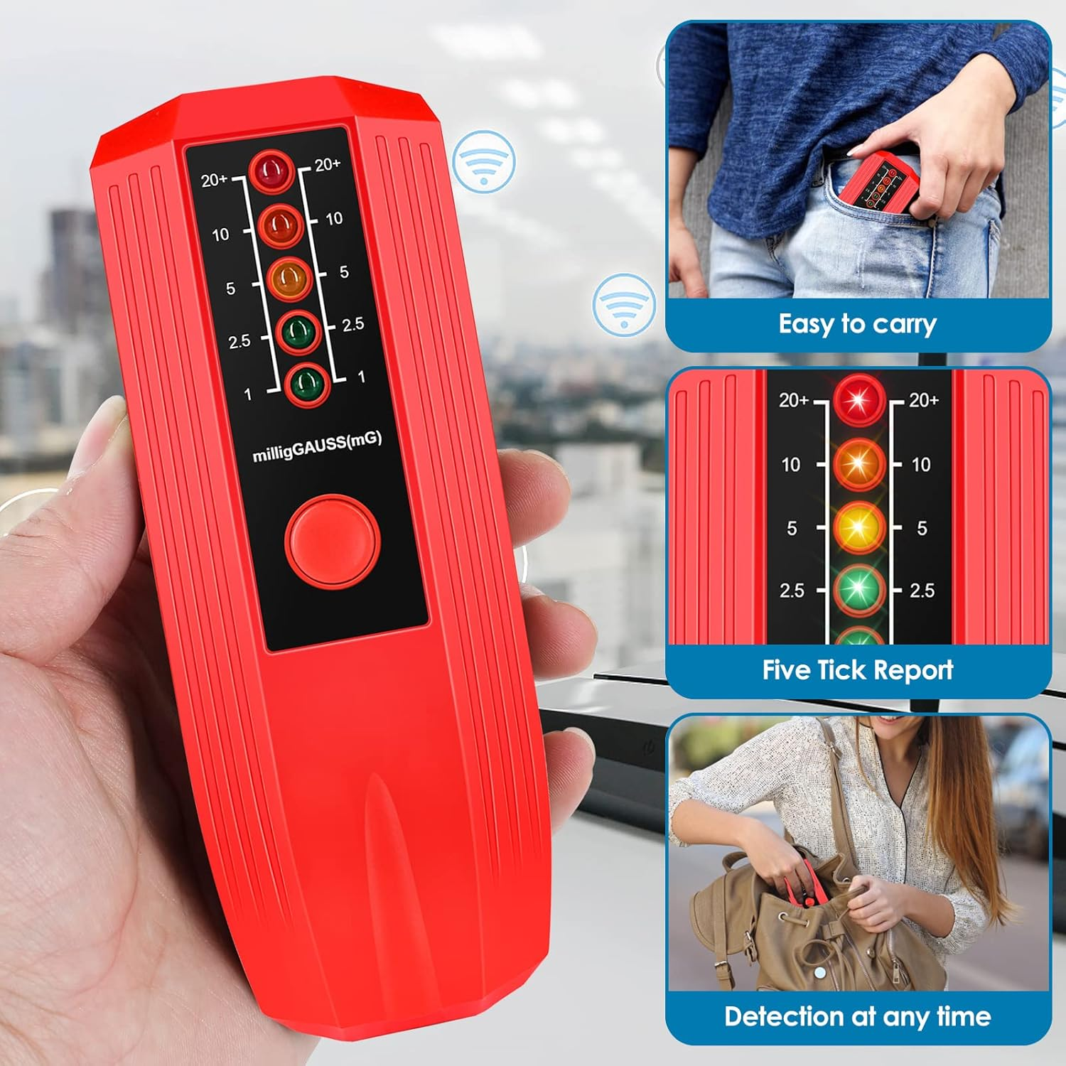 EMF Meter High Accuracy Electromagnetic Field Radiation Detector Battery Powered Electric EMF Detector Ghosts Hunting Paranormal Equipment Tester for Industrial Construction(Red Black) image number 5