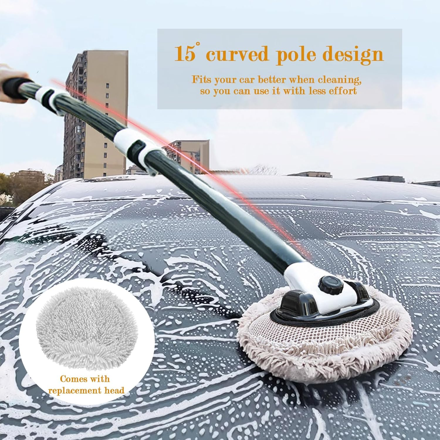 7Pcs Car Wash Kit,43" Car Wash Brush with Long Handle,15&deg; Curved Car Cleaning Brush with Telescopic Handle,Car Detailing Kit for Washing Caravan Van Truck Boat image number 4