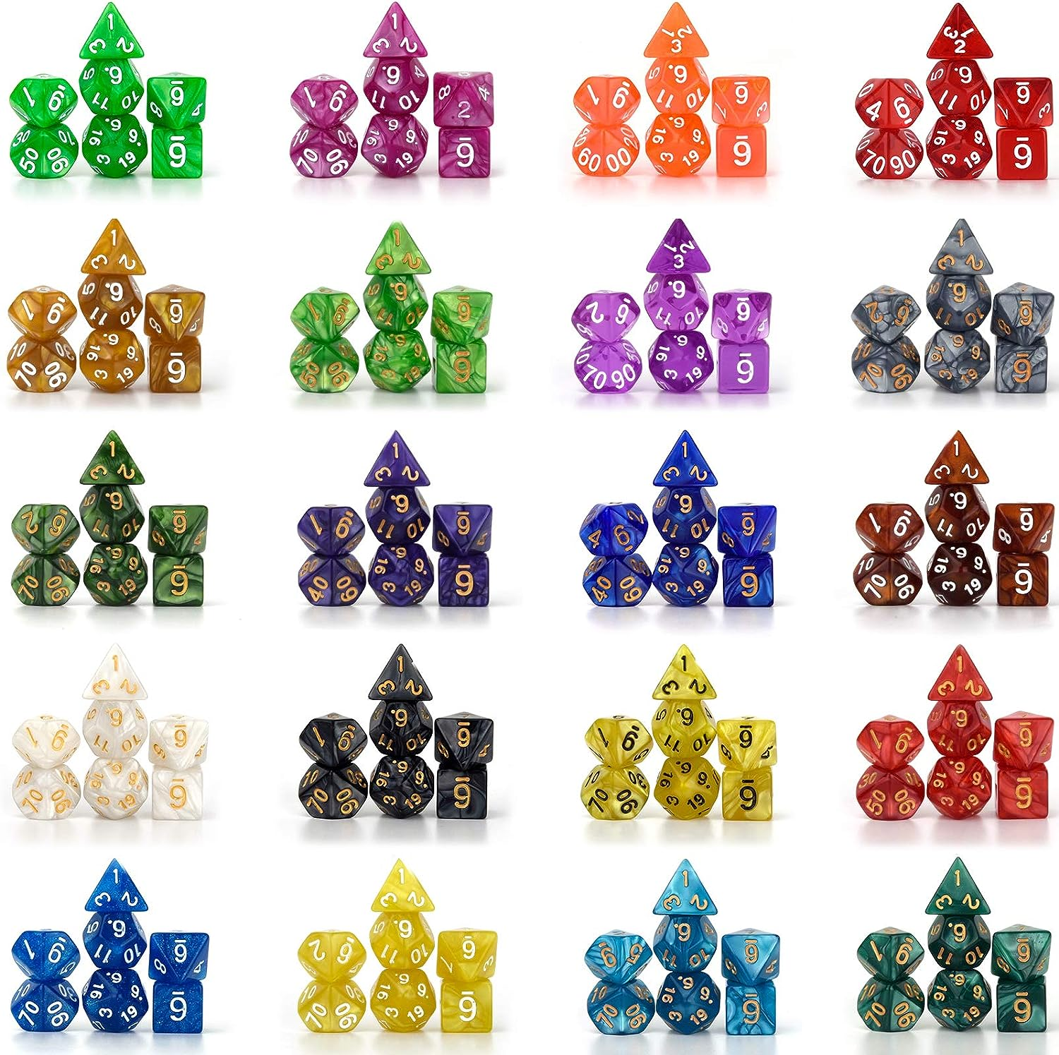 DND Dice Set 25 X 7 (175 Pieces) Double-Colors Polyhedron Dice for Dungeons and Dragons DND RPG MTG Table Games D4 D6 D8 D10 D% D12 D20 25 Colors Dice with 1 Large Flannel Bag image number 4