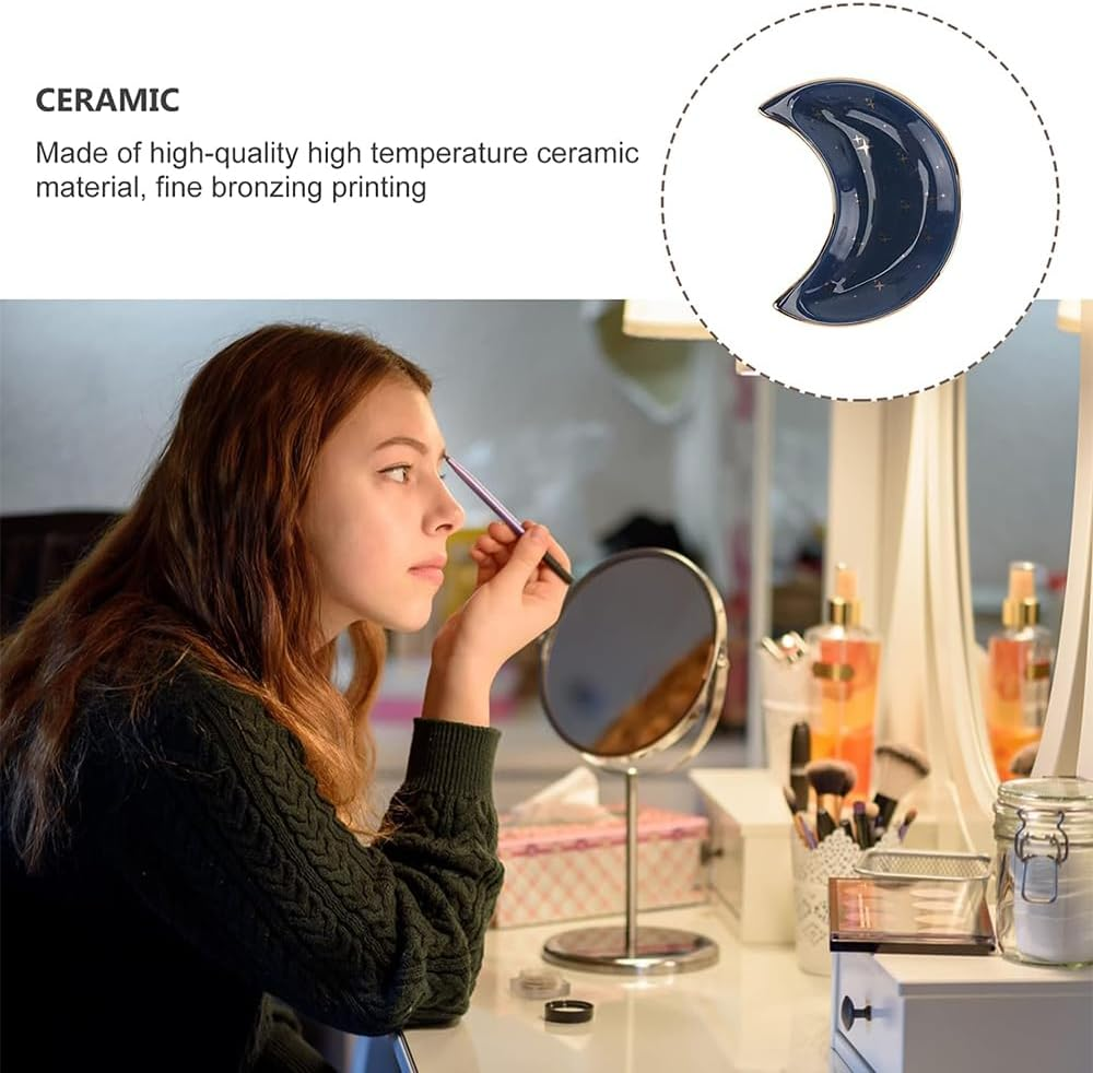 HYAVIA 2 Pack Blue Moon Jewelry Trays with Stars &ndash; Small Ceramic Ring Dishes, Decorative Vanity & Bathroom Trinket Holders for Rings, Necklaces, Earrings & Keys image number 1