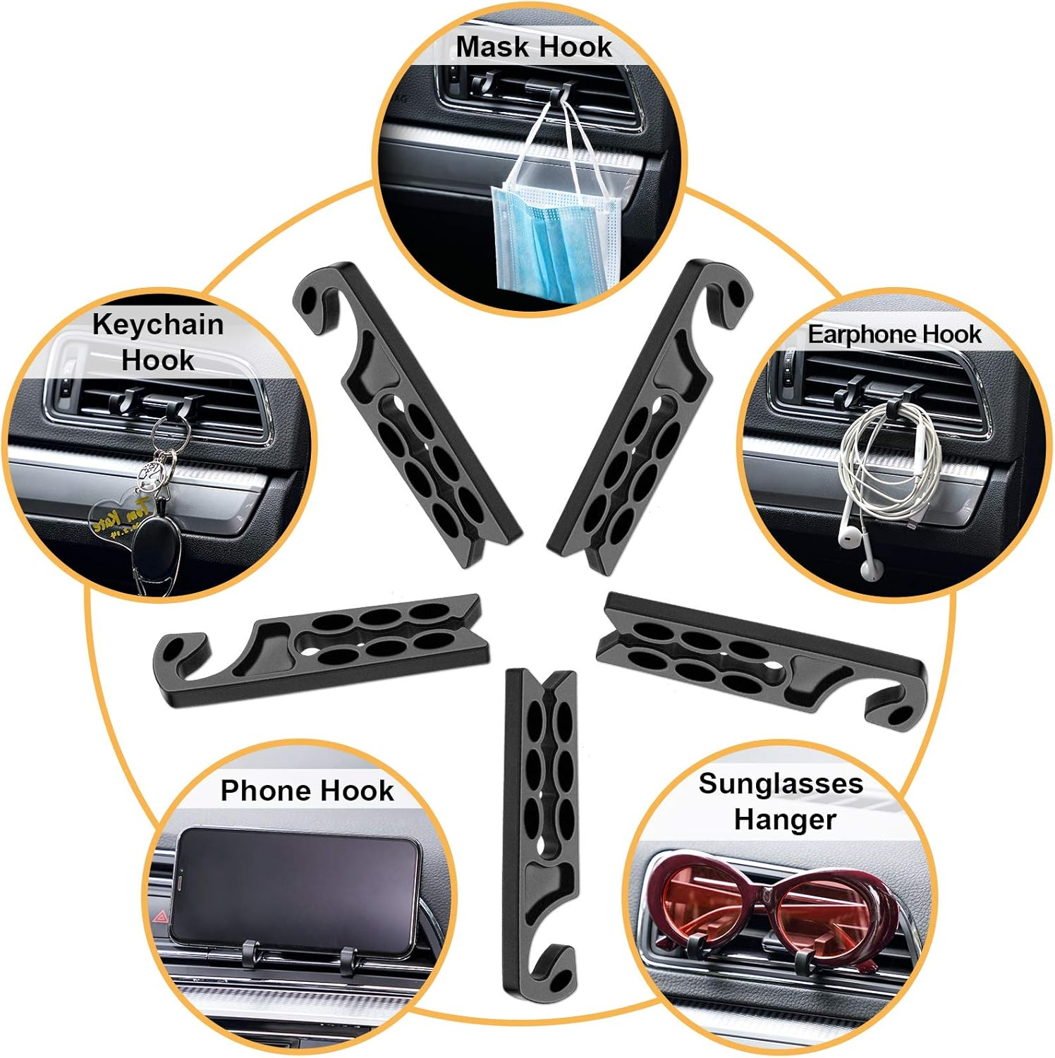 BBTO 10 Pieces Car Vent Hook Hanger Car Air Vent Holder Mobile Phone Mount Earphone Cable Winder Sunglasses Glasses Keychain Organizer Hanger Storage Hook (Black) image number 3