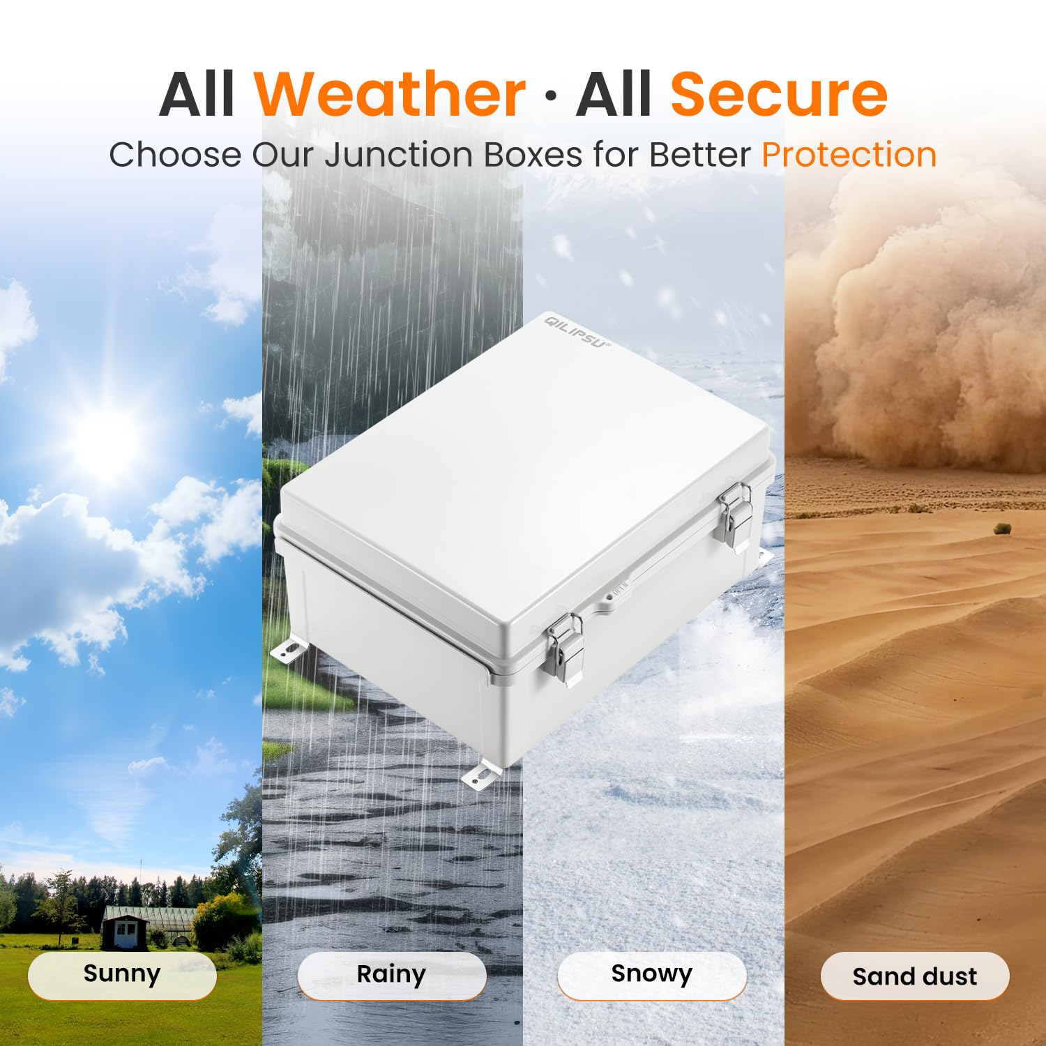 QILIPSU Junction Box with Mounting Plate Hinge Door Dustproof Box ABS Plastic DIY Electrical Project Case IP67 Waterproof Enclosure Grey 370X270X150Mm (14.6"X10.6"X5.9") image number 2