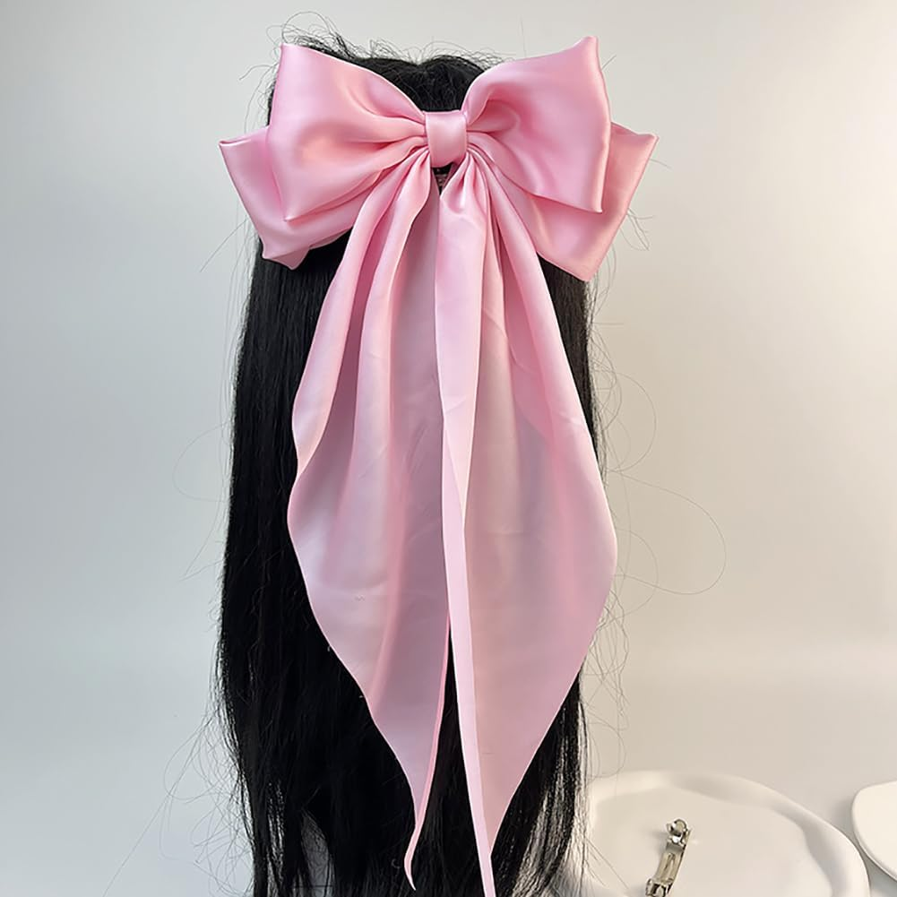 Hair Bows with Long Tail Large Bow Hair Clips Large Hair Bow Hair Clips Hair Bow Accessories for Women and Girls Hot Pink White 2 Pieces image number 5