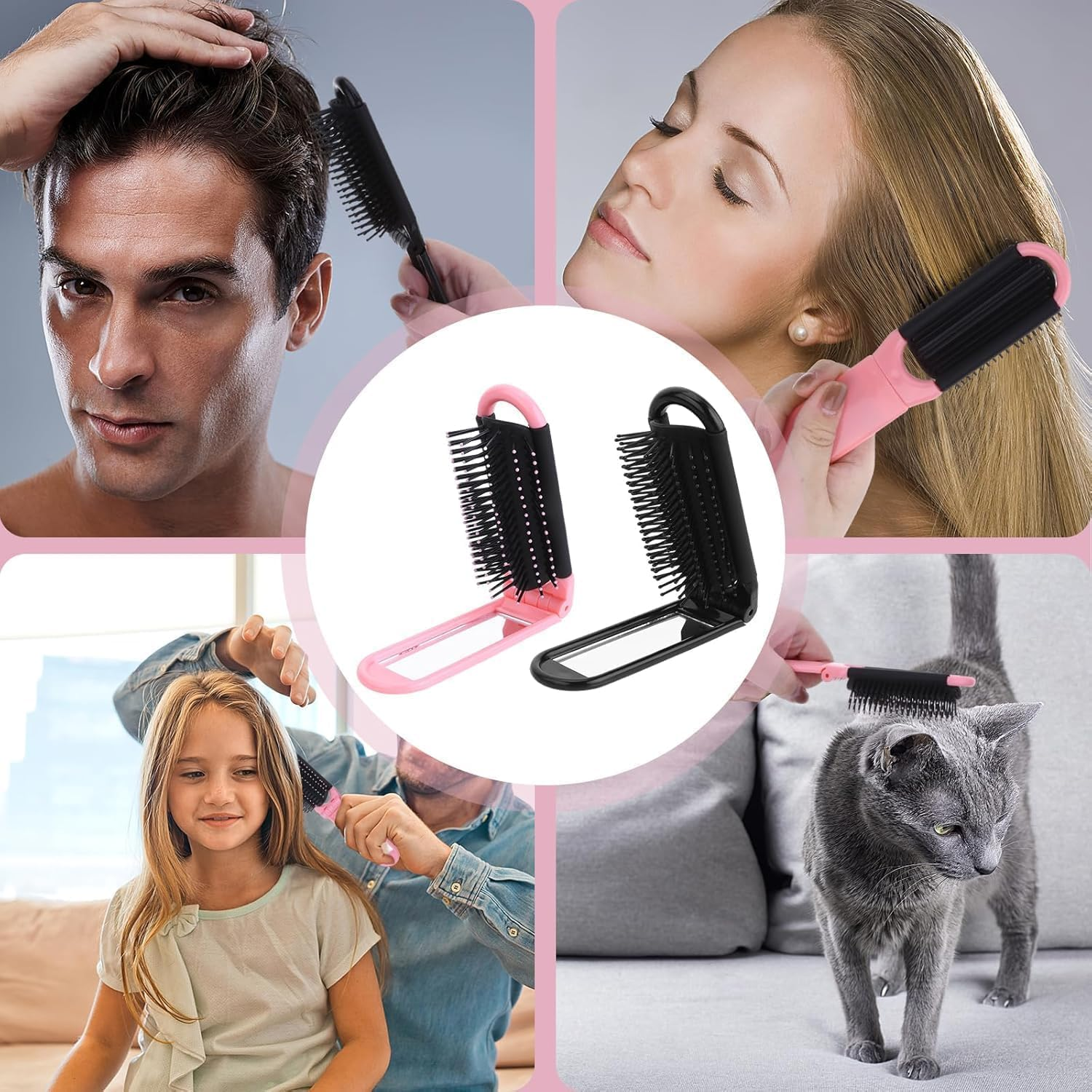 Travel Folding Pocket Hair Brush with Mirror,2Pcs Small Foldable Hair Comb,Small Foldable Hair Comb Portable Compact Hair Brush Mini Hairbrush Pocket Hair Brush with Mirror image number 4
