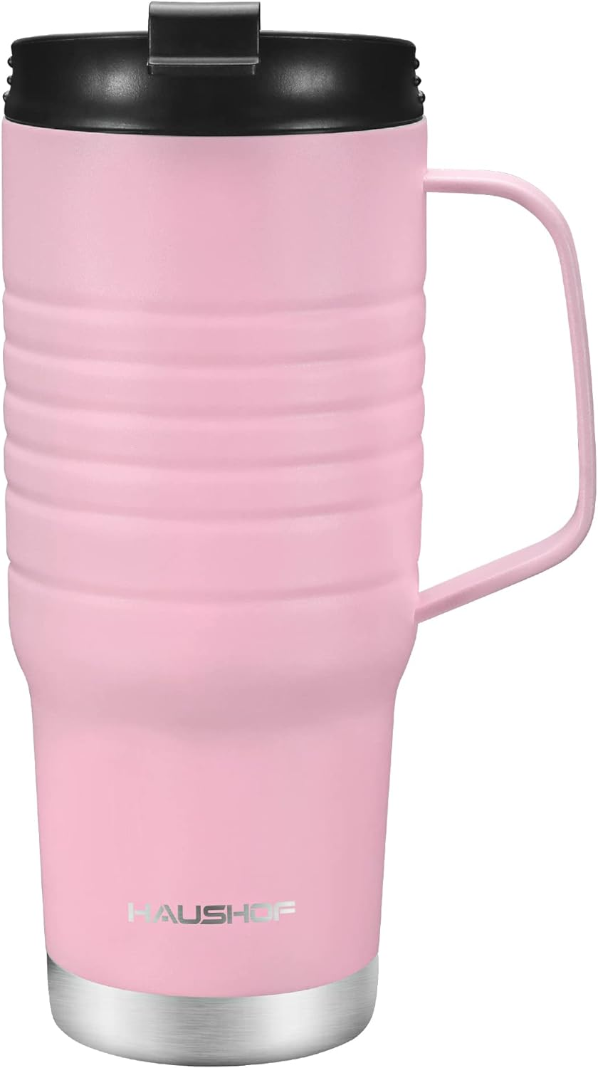 HAUSHOF 710Ml Insulated Coffee Cup with Handle, Stainless Steel Vacuum Insulated Tumbler, Double Wall Travel Mugs with Leakproof Lid, 24 Oz, BPA Free