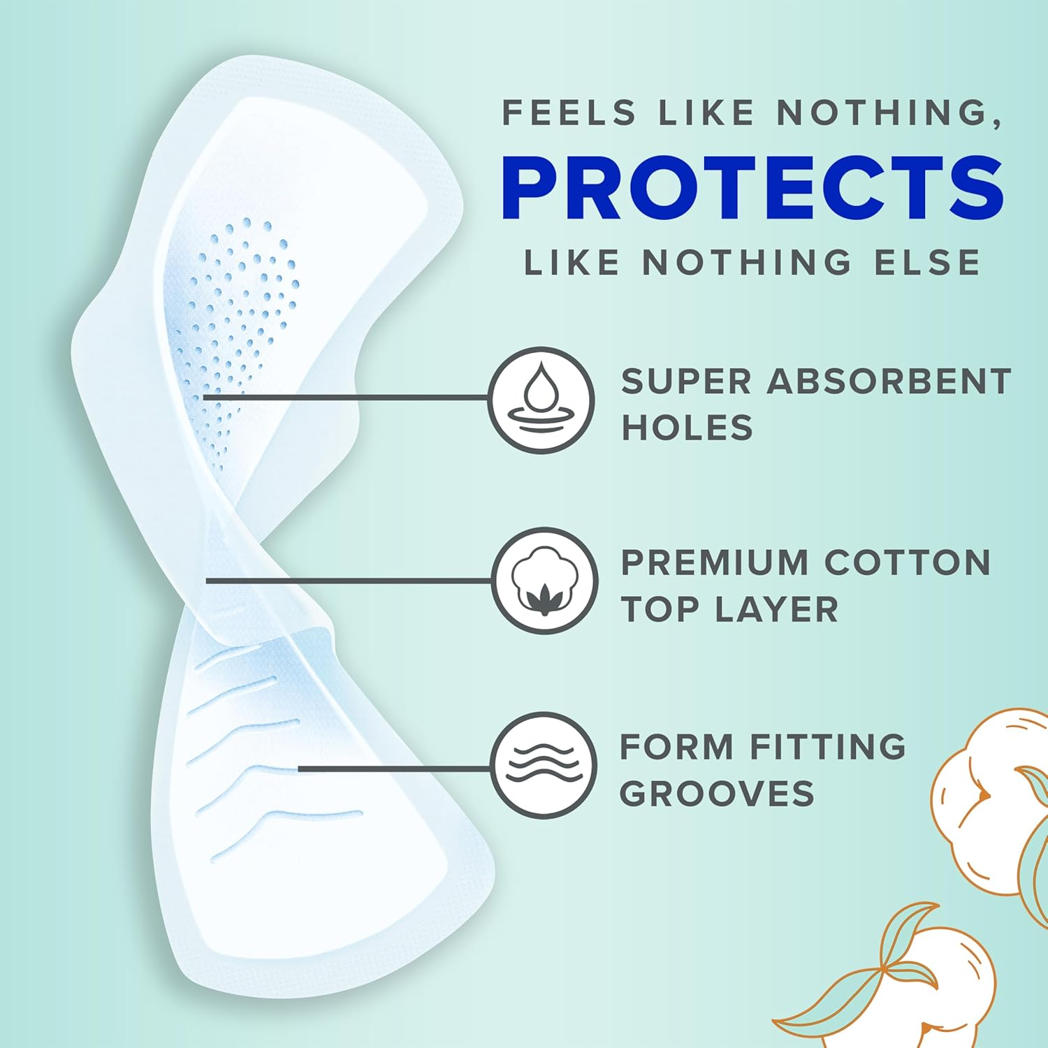 Always Pure Cotton with Flexfoam Pads for Women Size 2 Heavy Flow Absorbency, with Wings, 24 Count (Pack of 3, 72 Total Count)