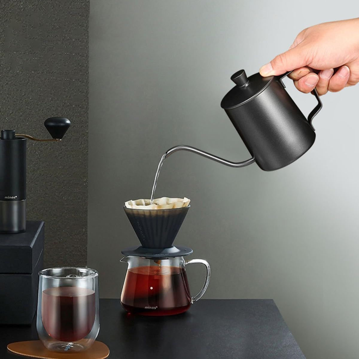 PERSELOSO Stainless Steel Mini Coffee Kettle with Lid Black Teakettle for Home Use Practical and Clean Water Pot for Tea and Coffee Brewing Compact and Design image number 2