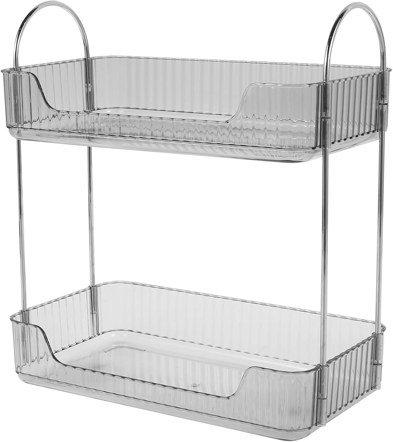 Bathroom Countertop Organizer 2-Tier Vanity Tray Shelf Vanity Counter Skincare Shelf Organizer with Detachable Tray Kitchen Counter Standing Rack Bathroom Countertop Storage Organizer (Clear White)