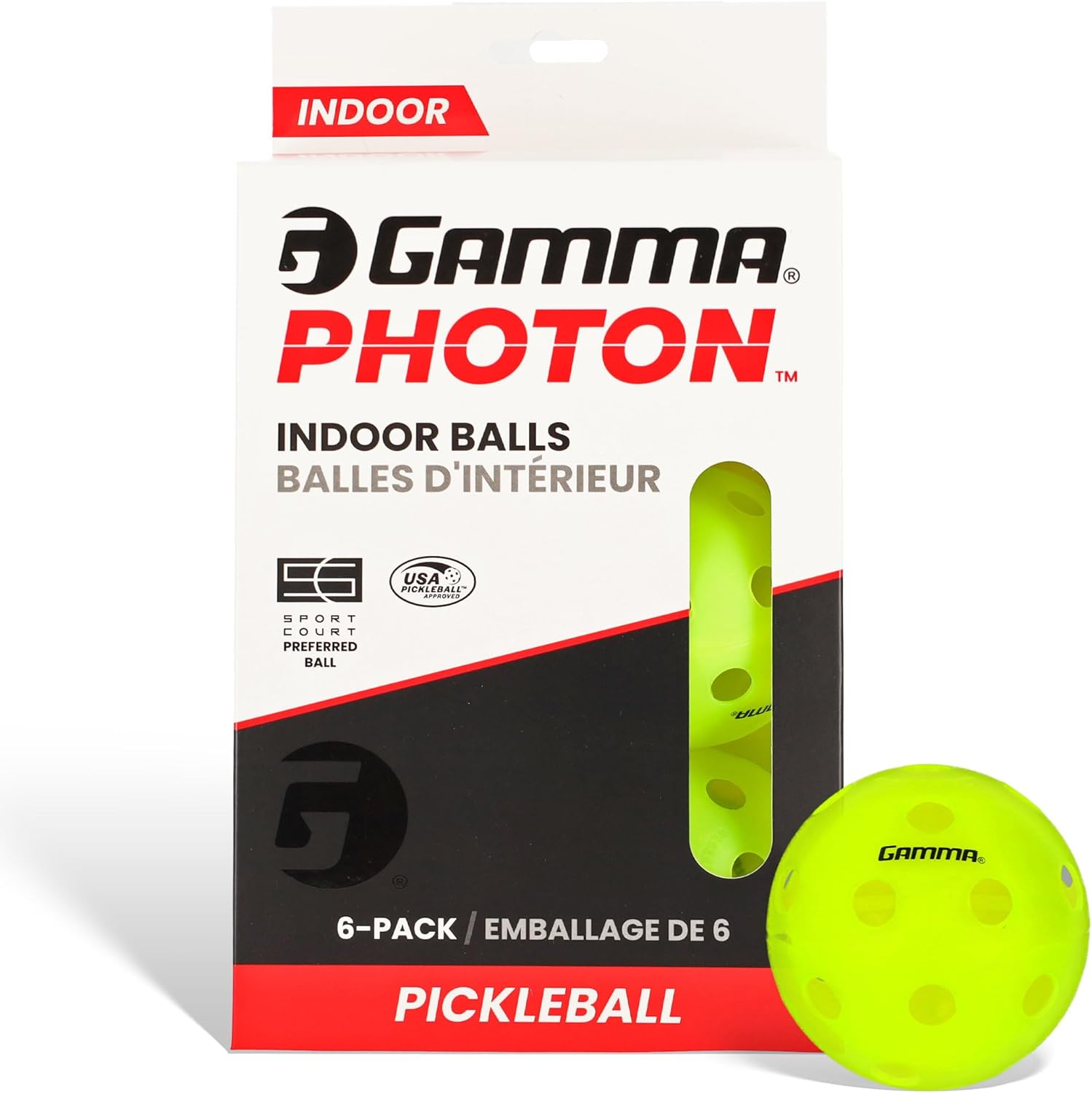 Gamma Sports Photon Indoor and Outdoor Pickleballs, High-Vis Optic Green USAPA Approved Pickleball Balls, (3, 6, & 60 Packs Available)