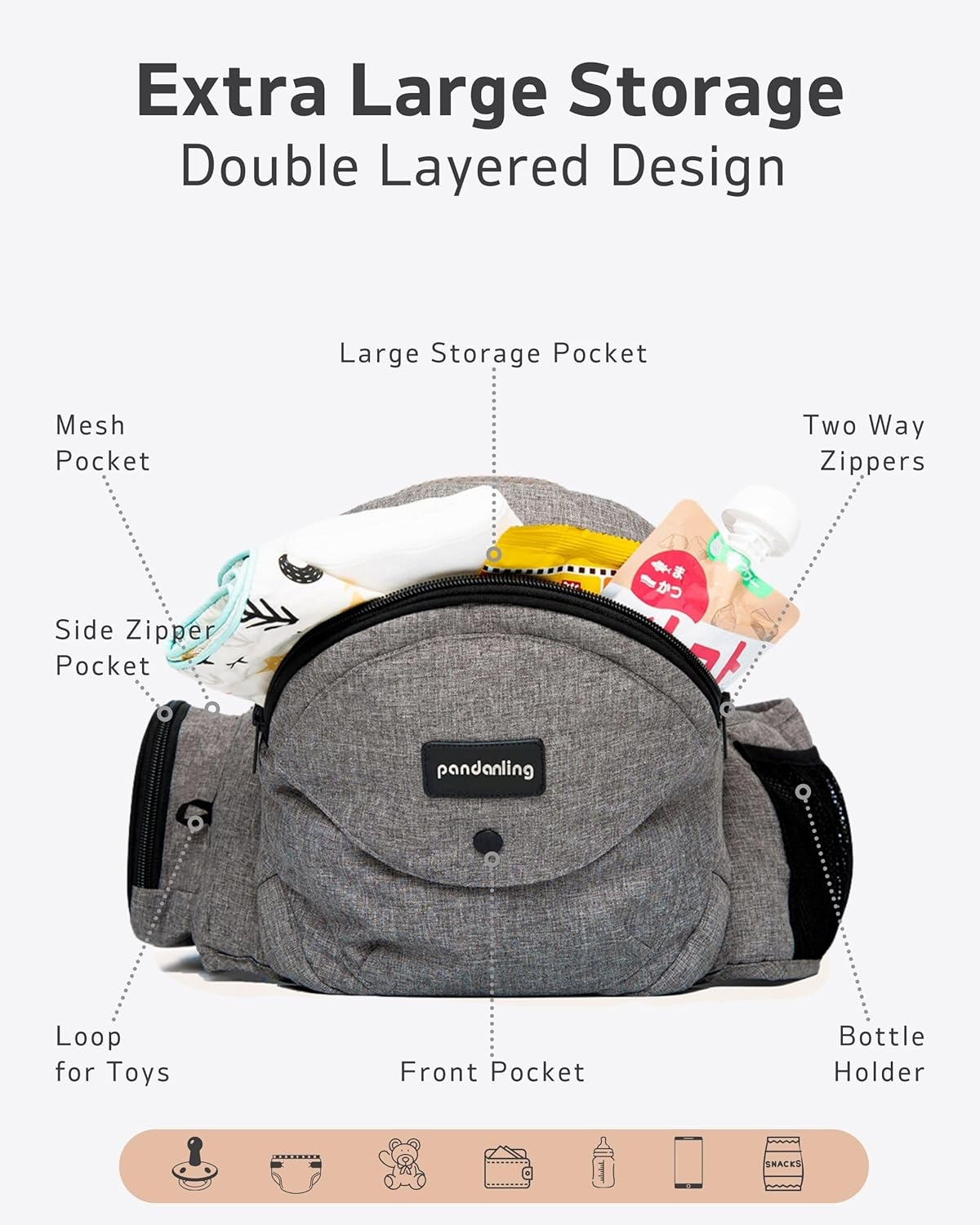 Pandanling Hip Seat Baby Carrier & Baby Hip Carrier - Mom'S Choice Award Winner,Ergonomic Design with Extender, for Newborns to Toddlers 8-44 Lbs (Grey) - Leopard image number 4