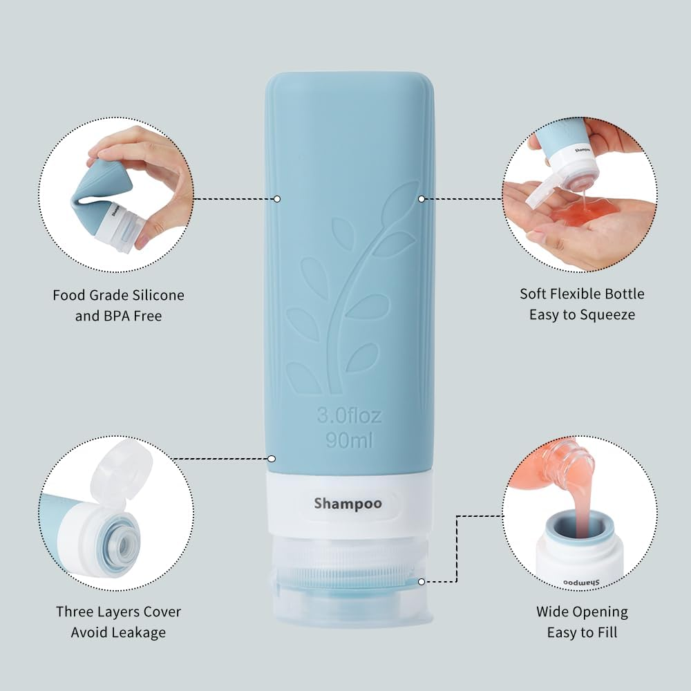 Travel Bottles Set for Toiletries, 18 Pack Travel Essentials Accessories Toiletries Set, Leak Proof Squeezable Silicone Containers with Labels for Shampoo, Conditioner Lotion Soap (Grey Pack)