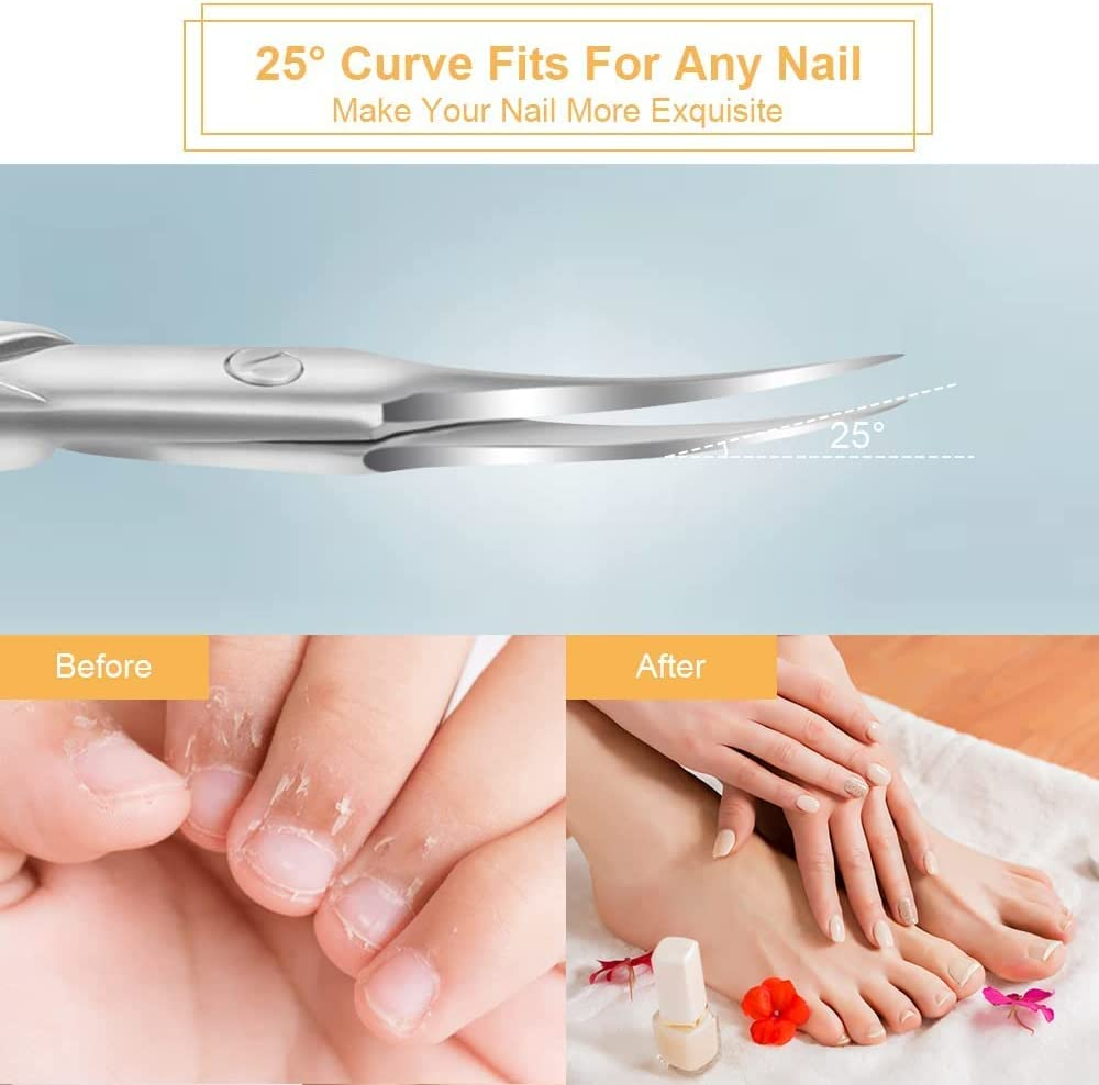 Nail Scissors, Professional Stainless Steel Curved Cuticle Scissors, Sharp Dead Skin Scissors Manicure Scissors, Pointed Beauty Scissors for Trimming Eyebrows, Nose Hair, Finger & Toe Nail Care image number 2