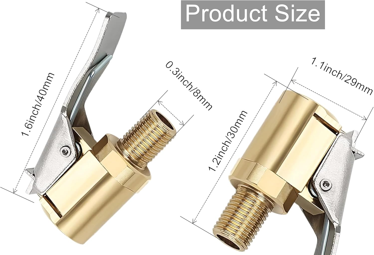 2Pcs Locking Tire Inflation Chuck, Brass Threaded Tire Inflation Hose Adapter, Leak-Free Tire Chuck, Vehicle Inflation Device Compressor Pump Connection Accessory Tool image number 5