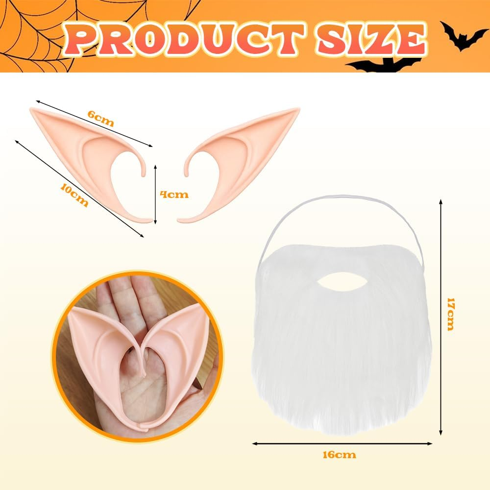 Fayrvind 21 Pieces Dwarf Costumes Accessories,Including Dwarf Hats Fake Ears and White Fake Beard Gnome Costumes for Adults Halloween Christmas Fairy Tale Party