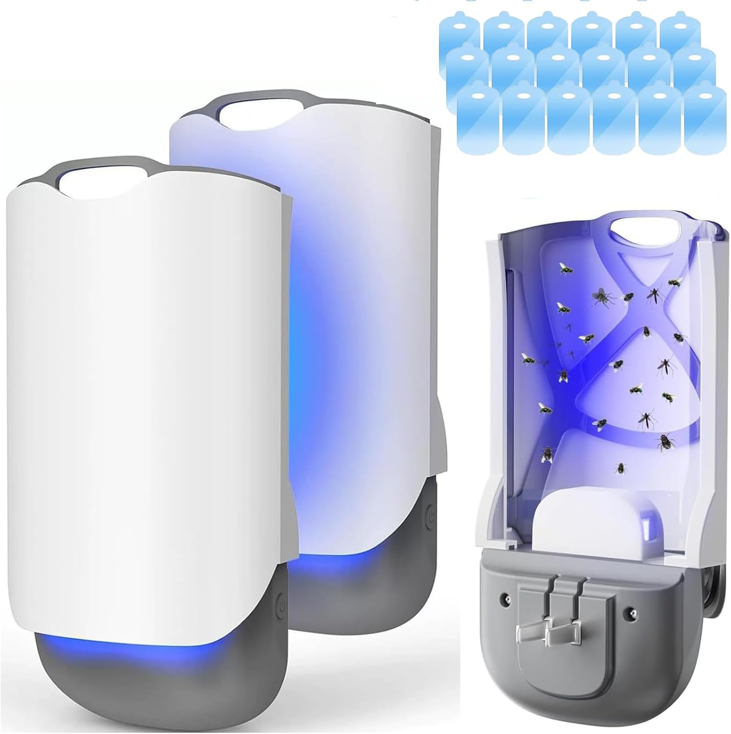 2 Pack Flying Insect Trap with Night Light, Indoor Plug-In Mosquito Killer with UV Attractant Catcher for Flies, Fruit Flies, Gnats & Other Flying Insects, 2 Device, 18 Sticky Trap Boards image number 6