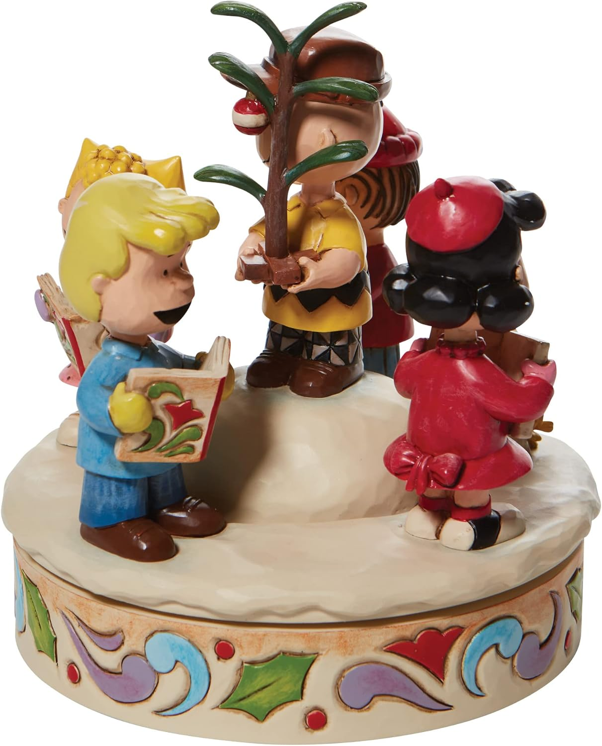 Enesco Peanuts by Jim Shore the Gang Caroling around the Christmas Tree Hand-Rotated Figurine, 6.5 Inch, Multicolor