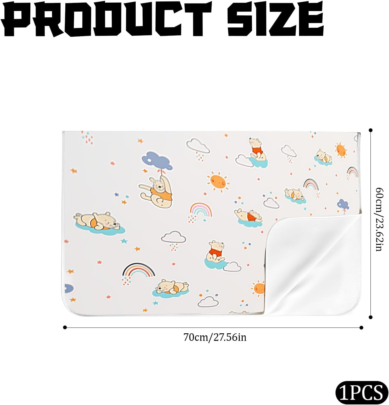 Waterproof Baby Change Mat - 120X70Cm Reusable Underpads for Diaper Changing, Mattress Protector - Soft Cotton, Portable & Washable for Toddler, Kids, Older Adults (Bear) image number 4