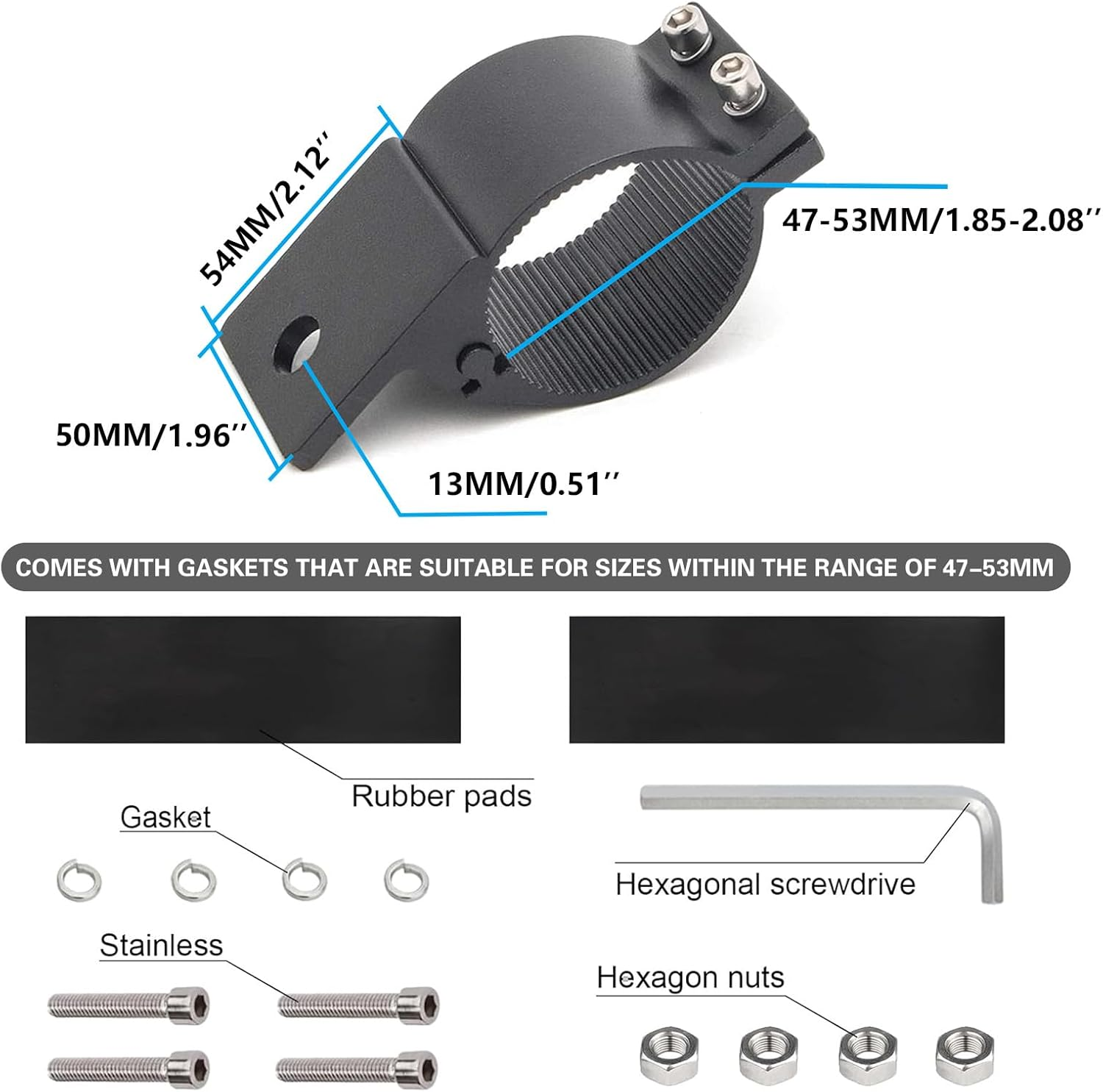 KMFCDAE Tube Clamp Mounting Bracket for 2 Inch Bull Bar Roof Rack Roll Cage Mounts LED Square round Work Light & Light Bar (Adjustable between 47-53Mm/1.8-2.1Inch) image number 2