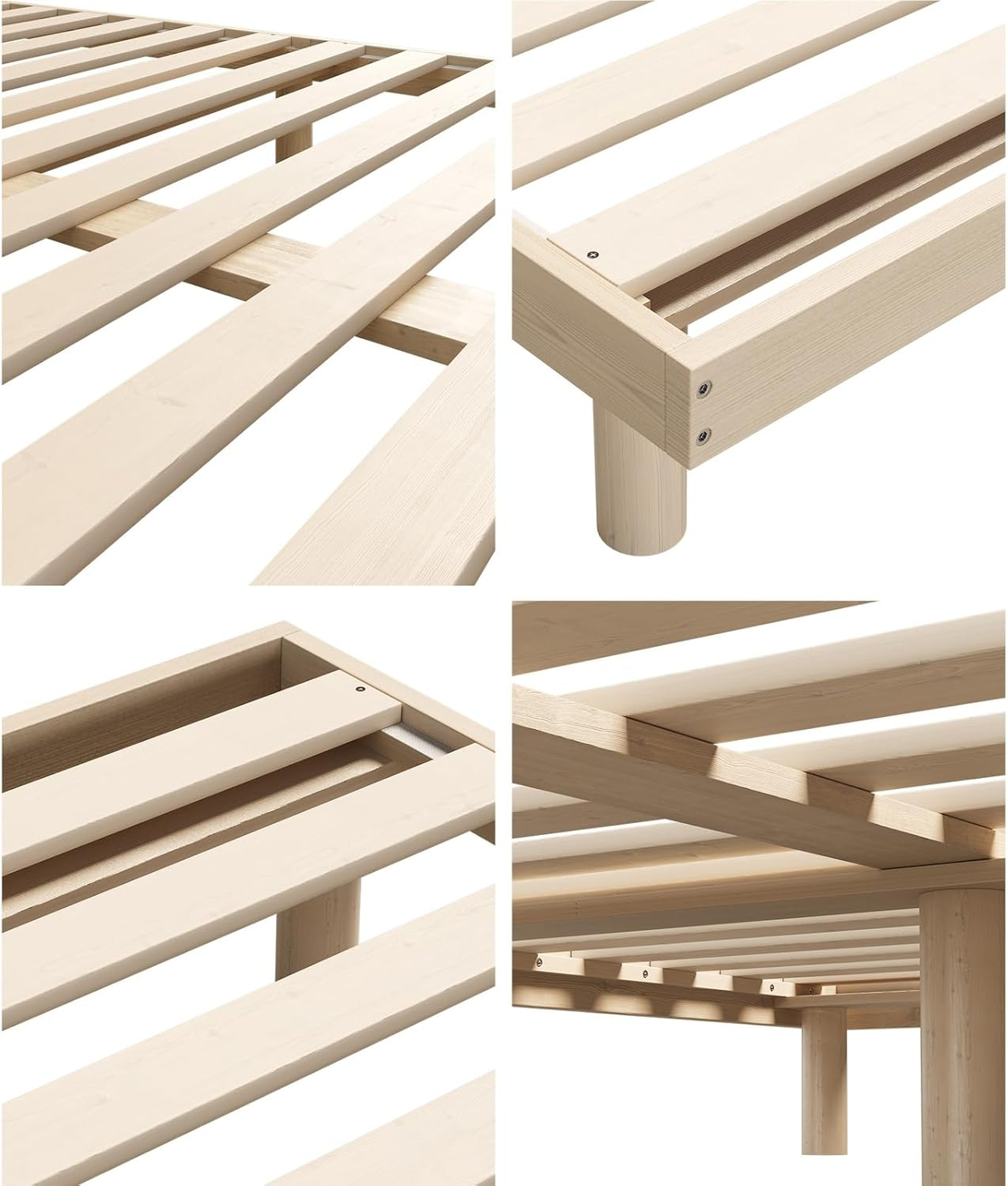 Oikiture Double Bed Frame with Wooden Bed Base and Solid Wood Frame Platform Bed image number 3