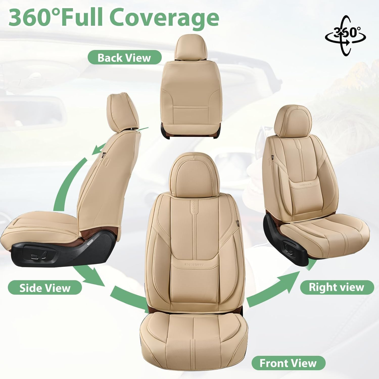 HOMOSTARRY Car Seat Covers, Nappa Leather Car Seat Covers, Waterproof Automotive Seat Covers with Airbag Compatible, Universal Car Seat Protector Fit for Most SUV Sedans Trucks (Beige, Full) image number 3