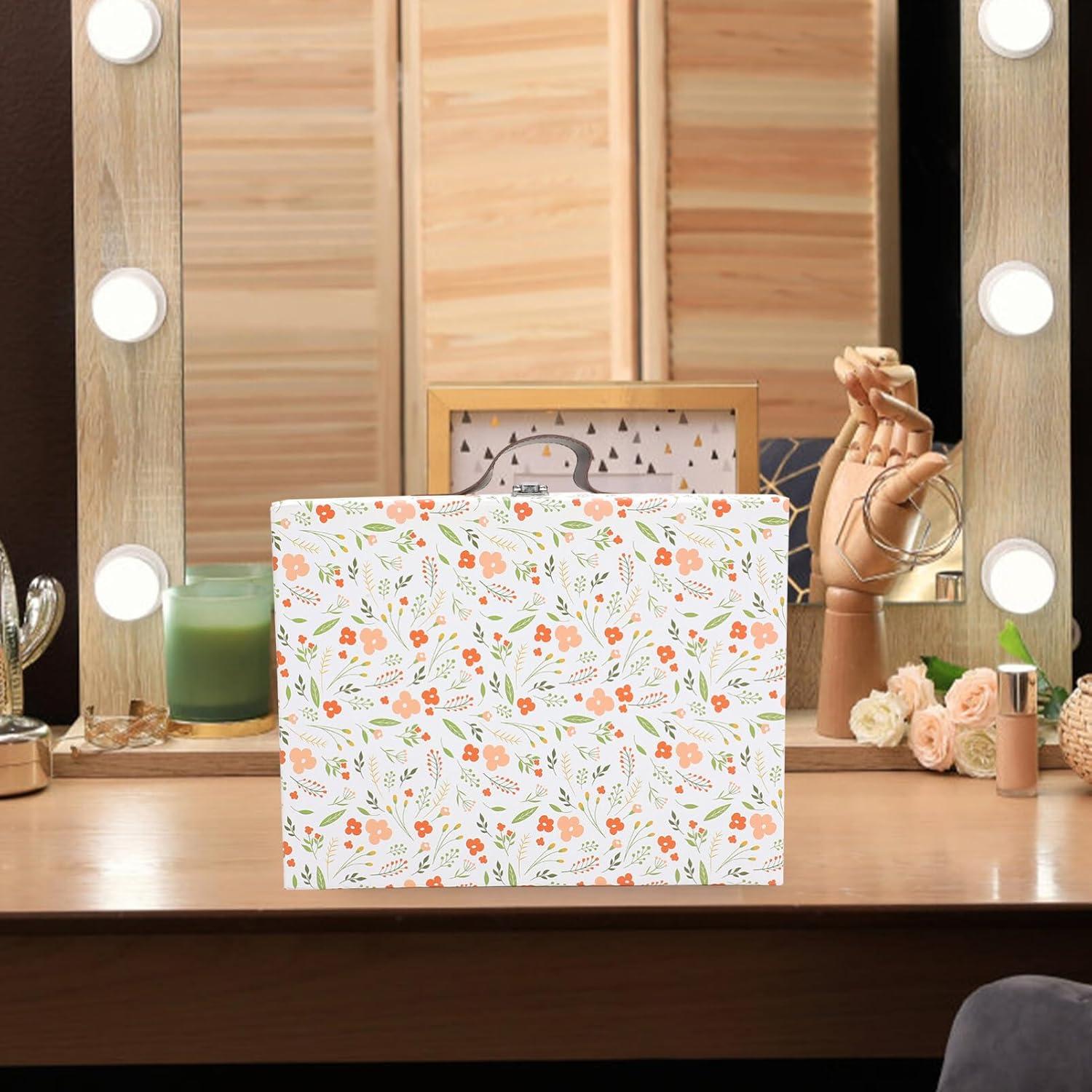 PRETYZOOM Paperboard Suitcase Portable Floral Print Luggage Case Decorative Travel Cardboard Storage Box with Handle for Wedding Birthday New Year image number 1