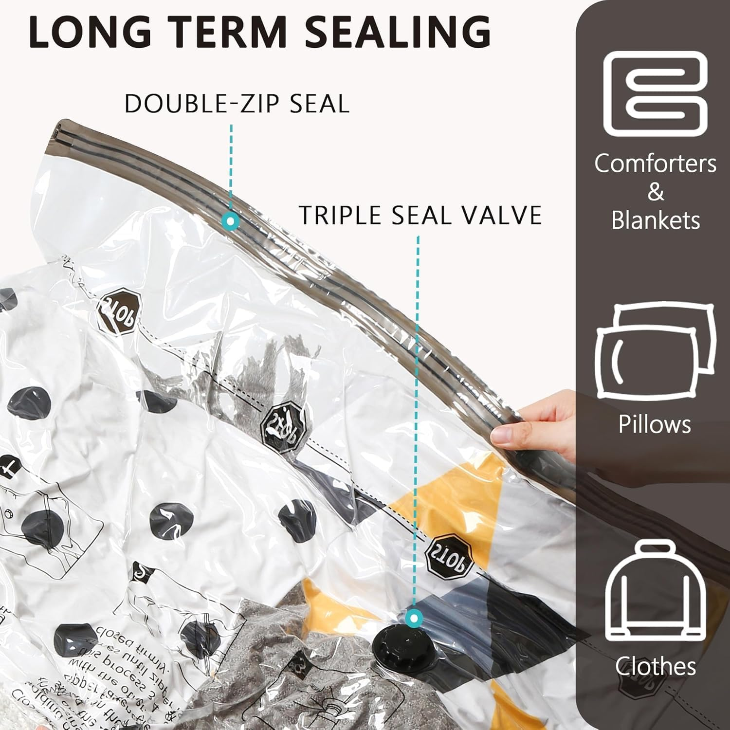 Vacuum Storage Bags 8 Jumbo Plus, Space Saver Bags with Travel Hand Pump, Compression Airtight Sealer Bags for Clothes, Bedding, Pillows, Comforters, Blankets