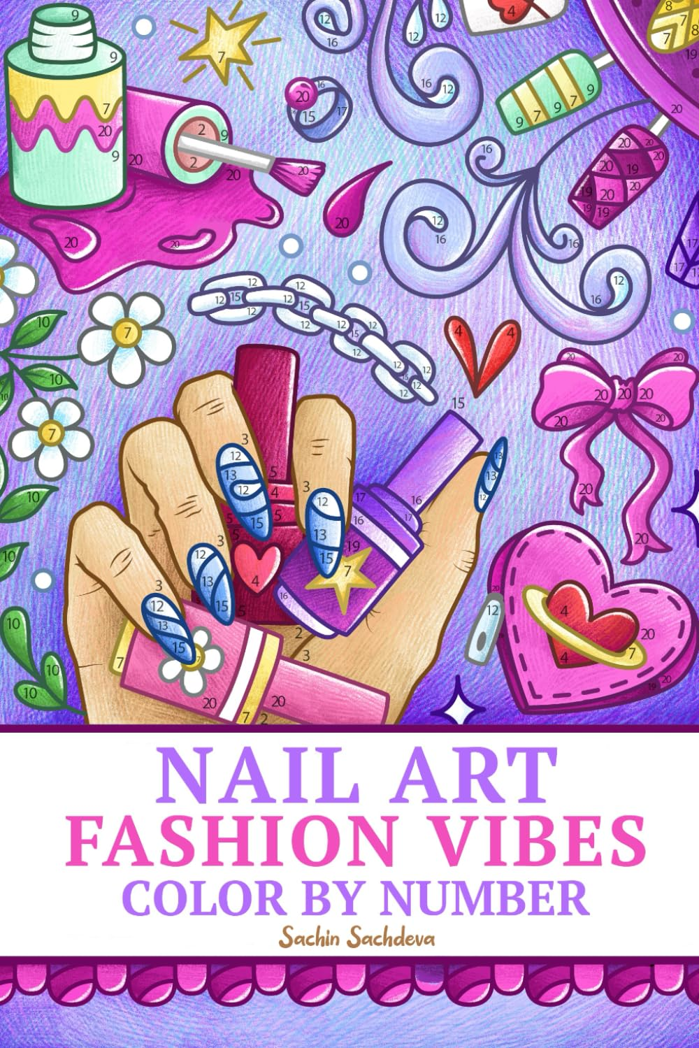 Nail Art Fashion Vibes: Color by Numbers Coloring Book for Adults and Teens Featuring Positive Affirmations, Self Love Designs for Stress Relief and Relaxation
