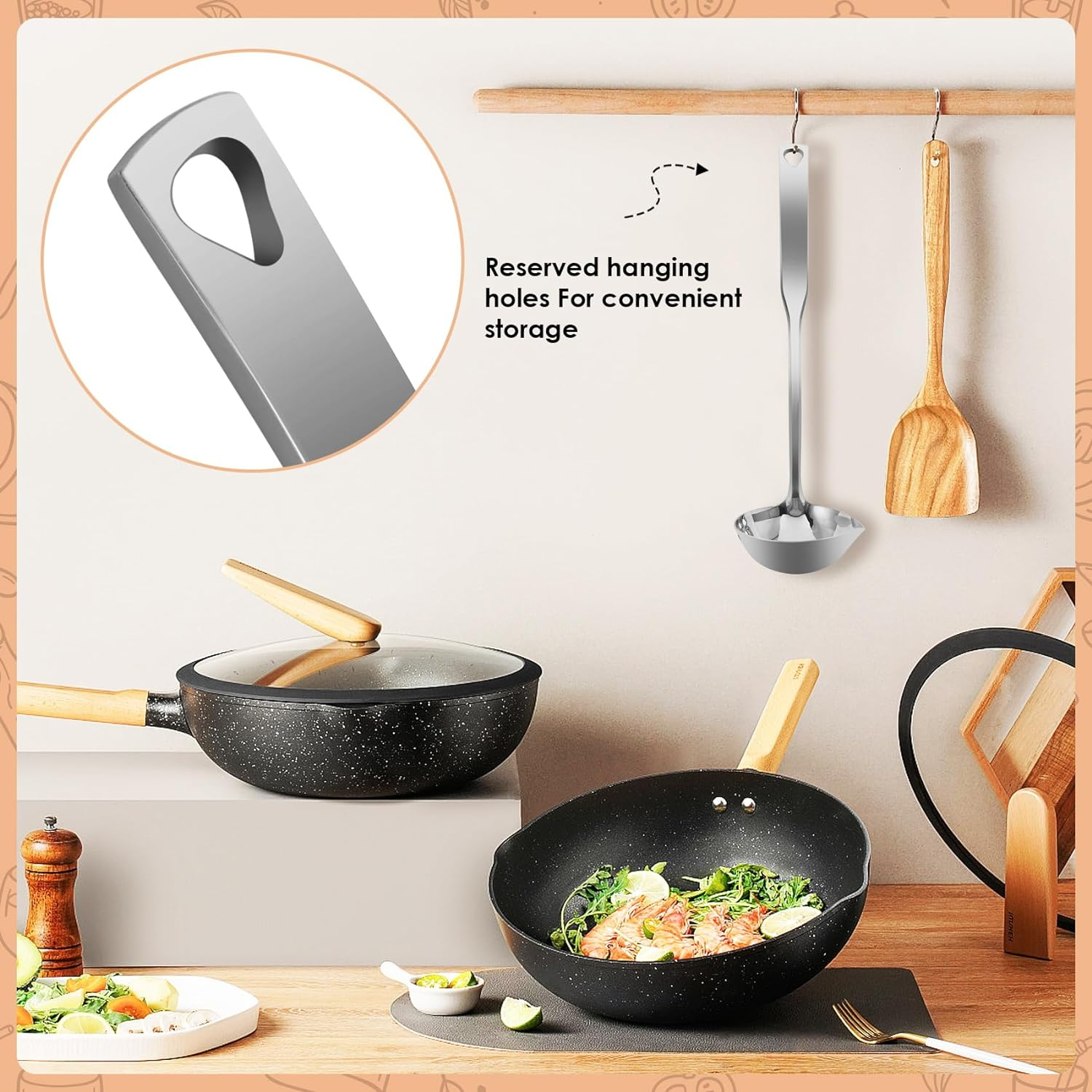 Synpinya Stainless Steel Ladles with Pouring Lip, Serving Soup Ladle, Skimmer Slotted Spoon, Strainer Oil Colander, Canning Ladle Pouring Rim image number 2