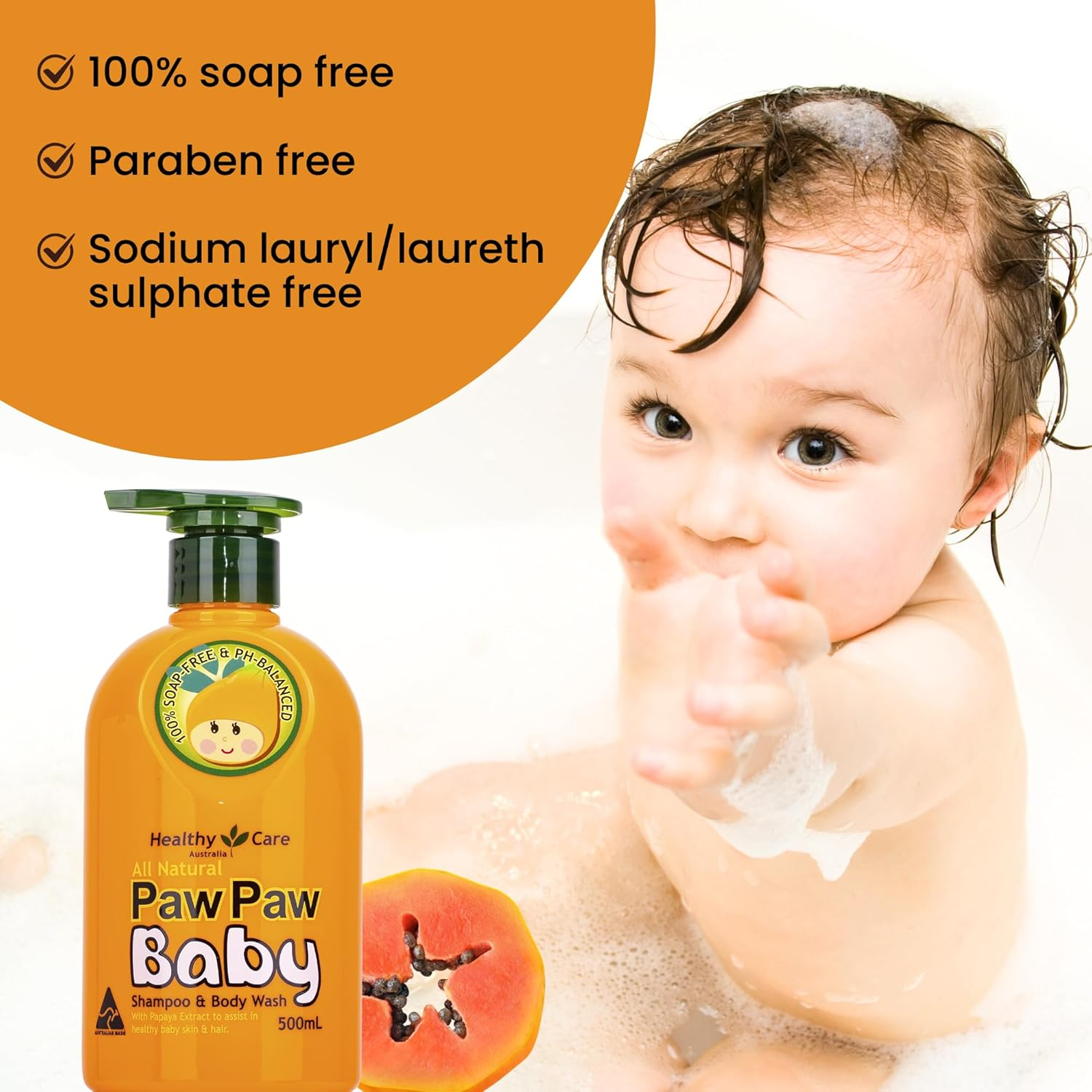 Healthy Care Natural Paw Paw Baby Shampoo & Body Wash - Organic Shampoo for Soft, Healthy Skin & Hair - All Natural Ingredients - 500 Ml image number 6
