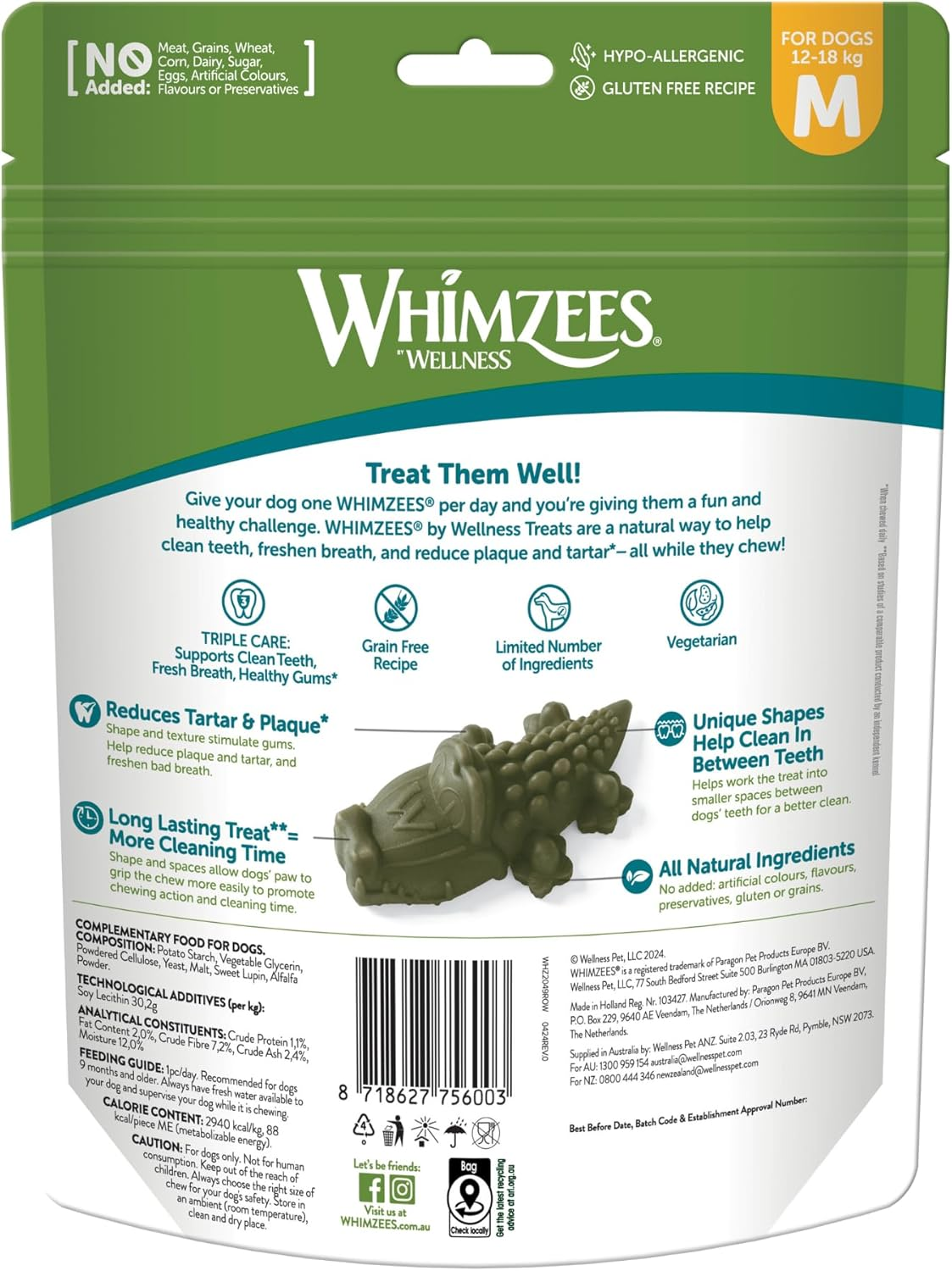 WHIMZEES Alligator Dental Dog Treats, Daily Bag, Medium (12-18 Kg Dogs), Natural Daily Dental Chews (Pack of 6) image number 3