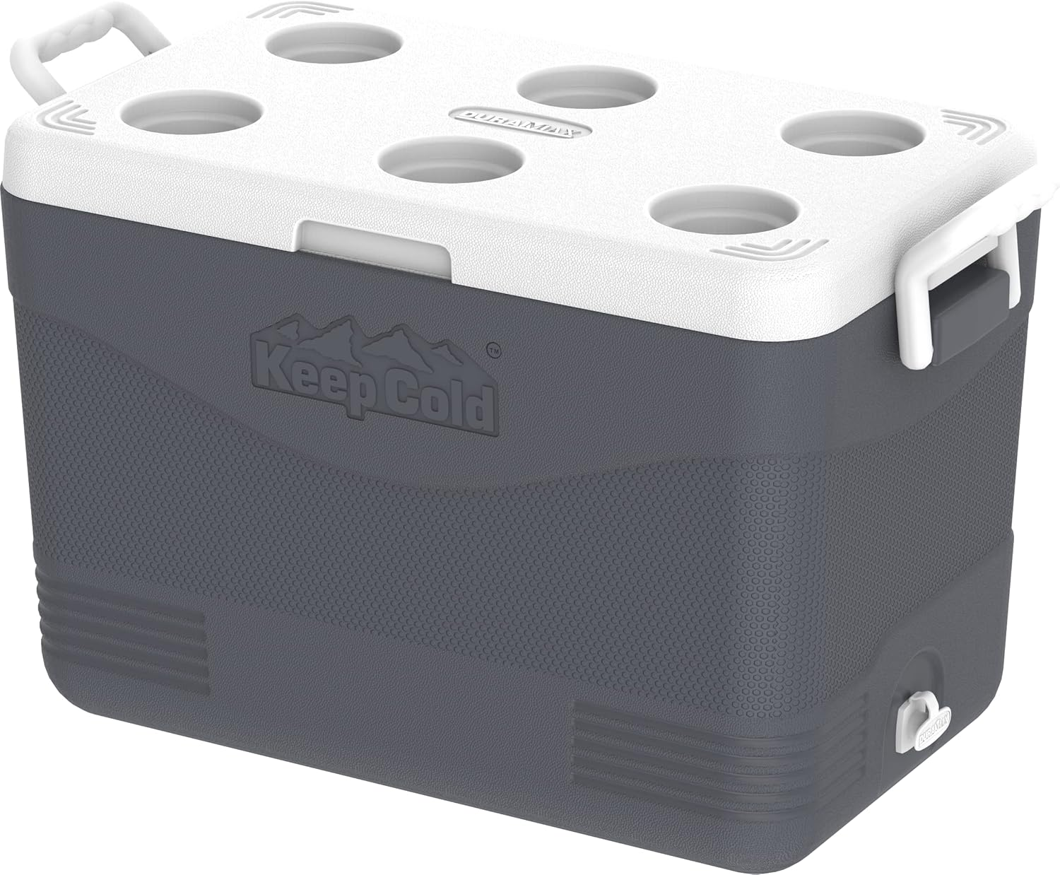 Duramax Picnic Icebox 46L, High Performance Cool Box with PU Insulation, Portable Cooler, 4 Days of Ice Retention, Side Handles with Secure Lid Locking & Cup Holders, Durable Cooler Box, Cool Grey image number 4