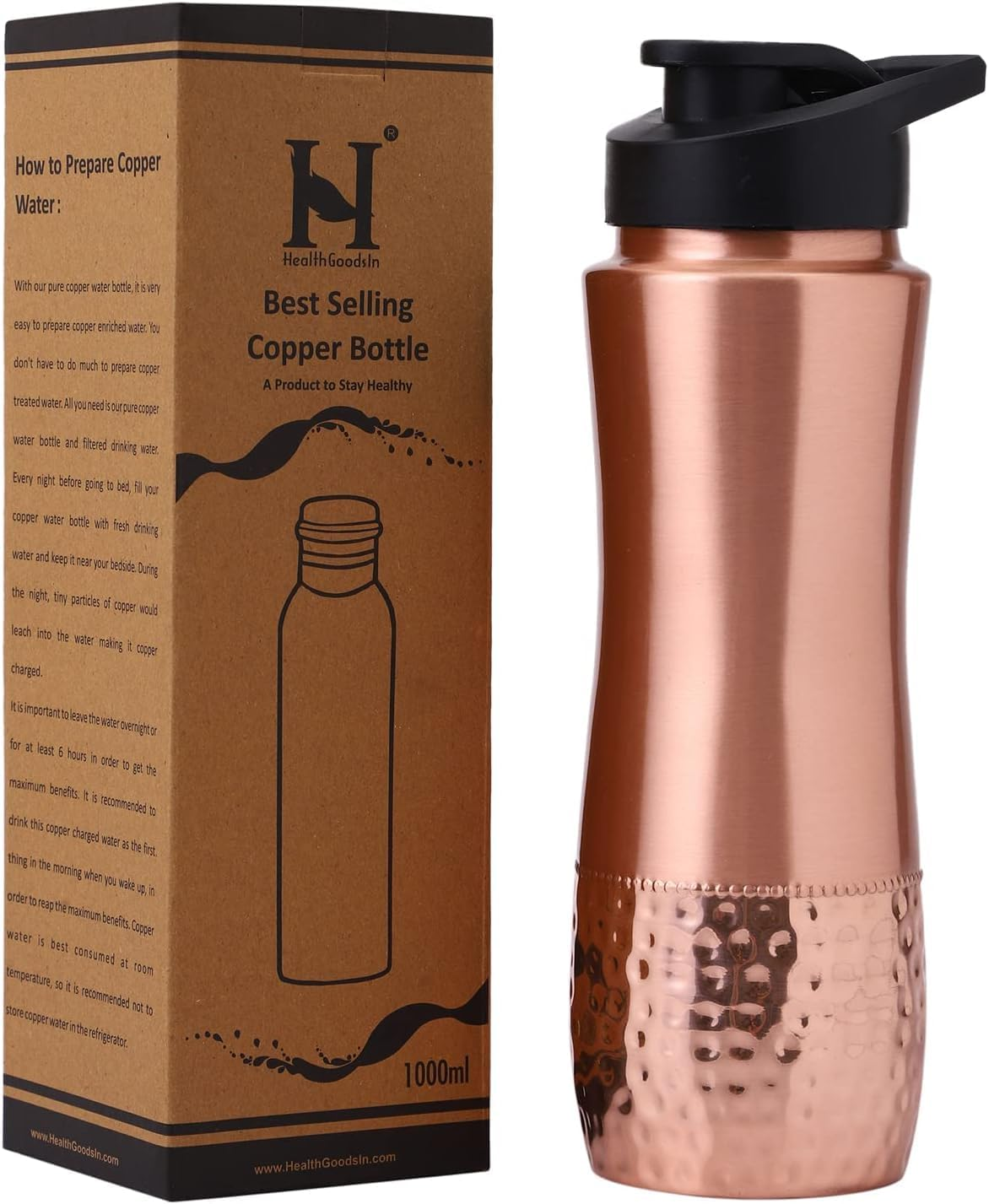 Healthgoodsau - Pure Copper Water Bottle with Sipper for Ayurvedic Health Benefit, 900 Ml Capacity, Perfect for Gym, Office and Home image number 2