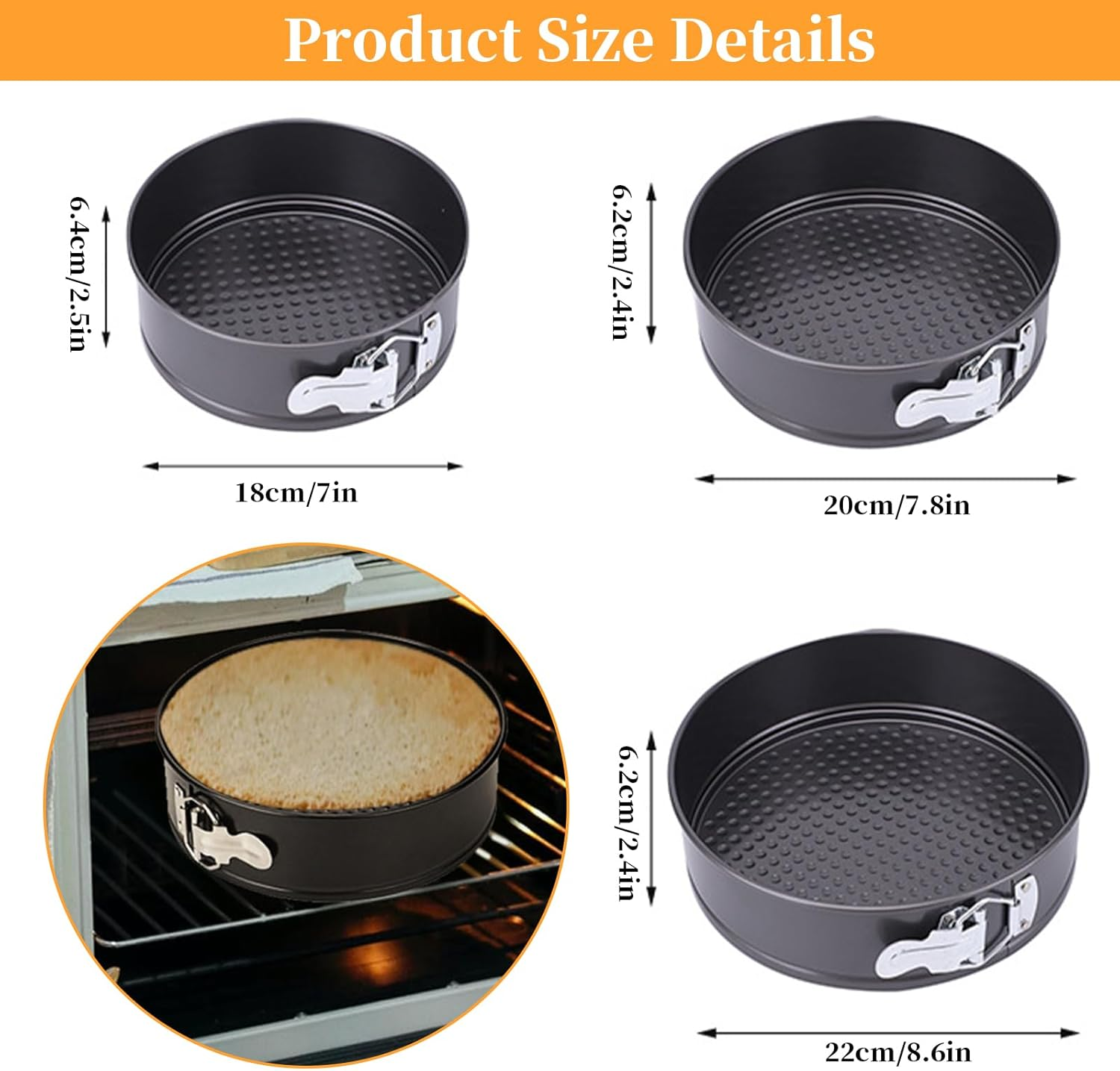 Springform Cake Pan Set of 3 (7,8,9 Inch), round Nonstick Cake Baking Tins with Removable Bottom, 3 Tier Wedding Cakes Mold, Leakproof Cake Pan/Cheesecake Pan Set of Small, Medium, Large (Round) image number 2