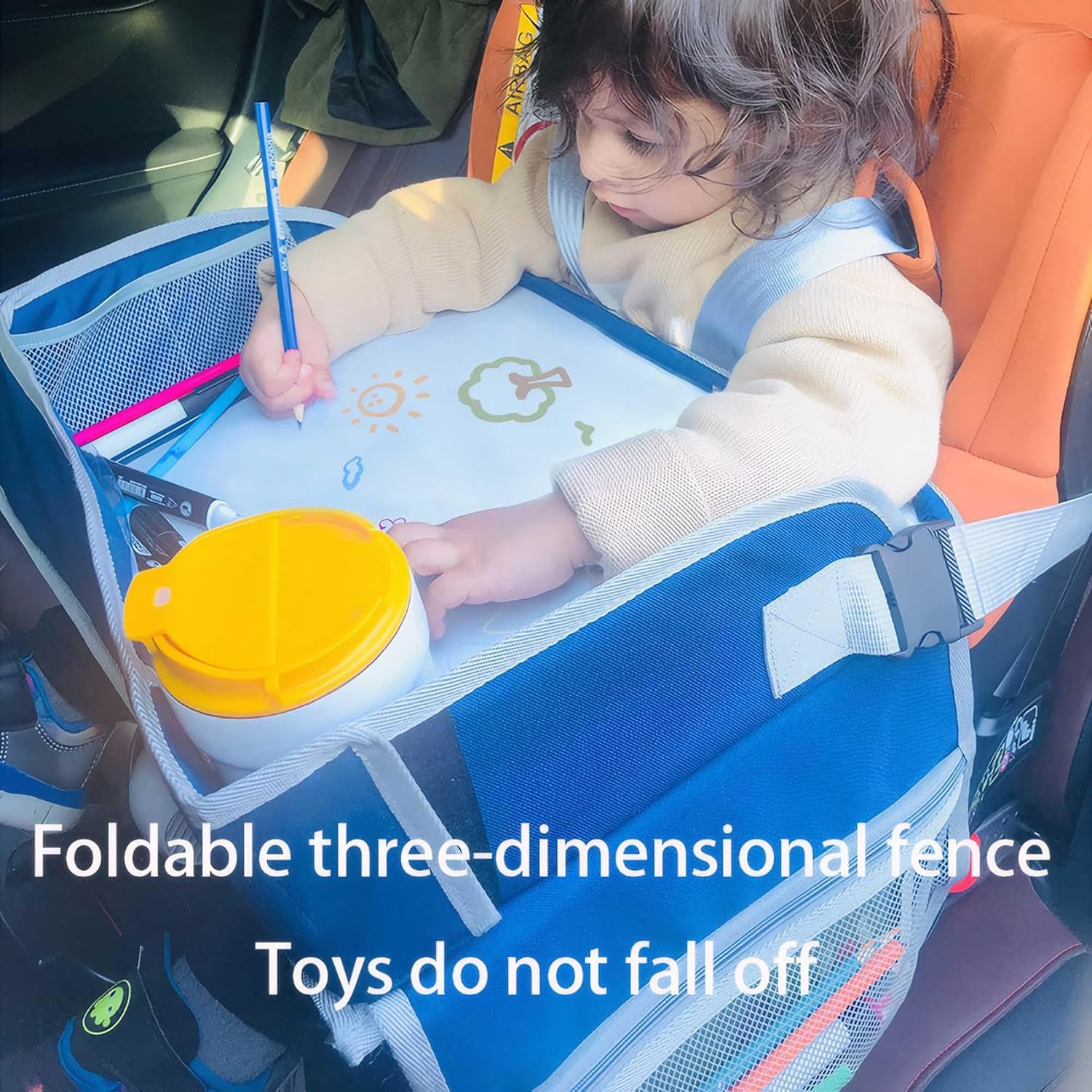 Kids Travel Tray Portable Foldable Car Seat Organize with Toddler Carrier Play Activity Table Booster Chair Travel Essentials Desk (Green) image number 3