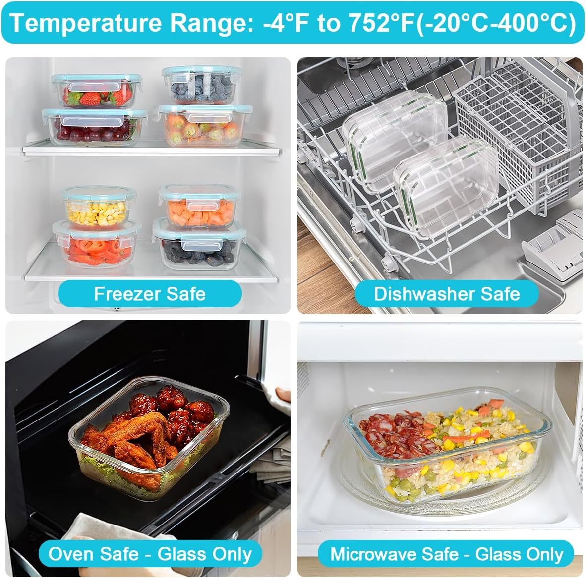 Anshine 10Pack Glass Food Storage Containers Set with Lids,Bpa-Free, Airtight & Leak-Proof Meal Prep Food Containers, Lunch Box Safe for Microwave, Oven, Dishwasher Kitchen Storage image number 5