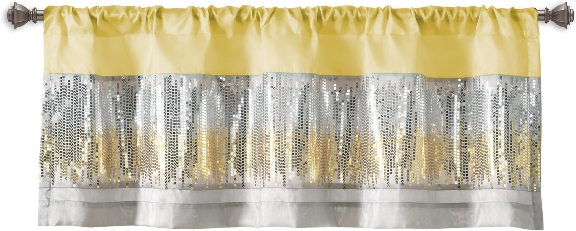 Lush Decor Night Sky Sequins Window Curtain Valance, 18" L X 52" W, Yellow & Gray