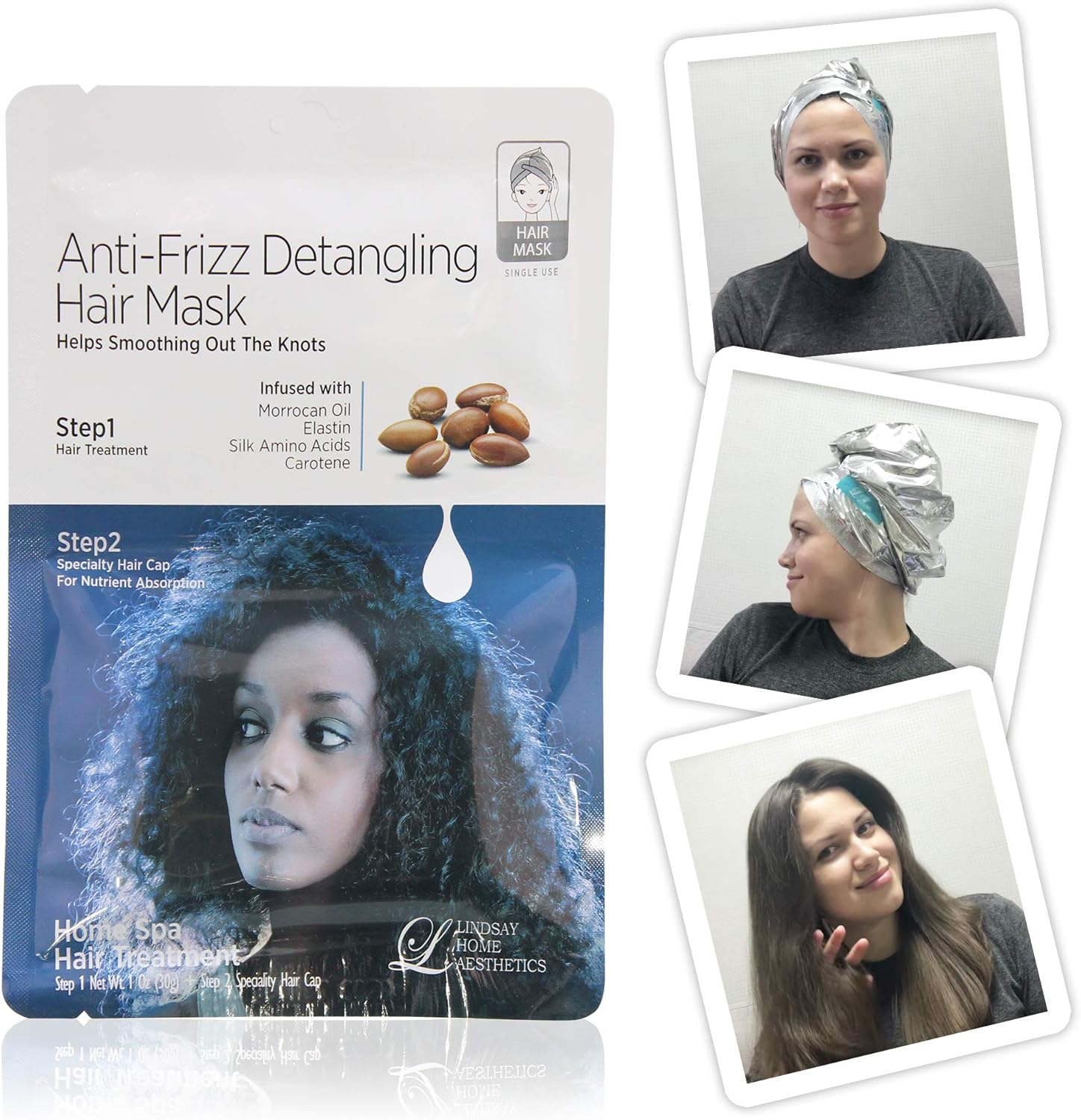 Anti-Frizz Detangling Hair Mask-Infused with Moroccan Oil, Elastin, Silk Amino Acids-Repair Damaged Hair-Lightweight with Protein to Help Restore Elastin, 1 Oz (Pack of 3) image number 6