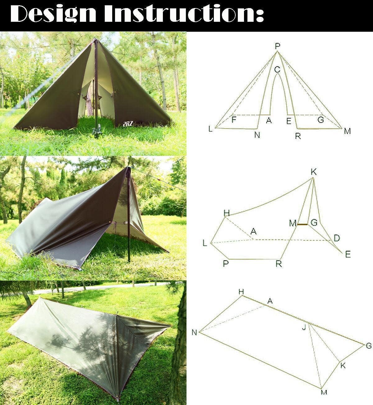 3 X 3.7M Hammock Rain Fly Tent, Lightweight Waterproof for Canopy Hammock Outdoor Camping Travel Tarp Shelter image number 6