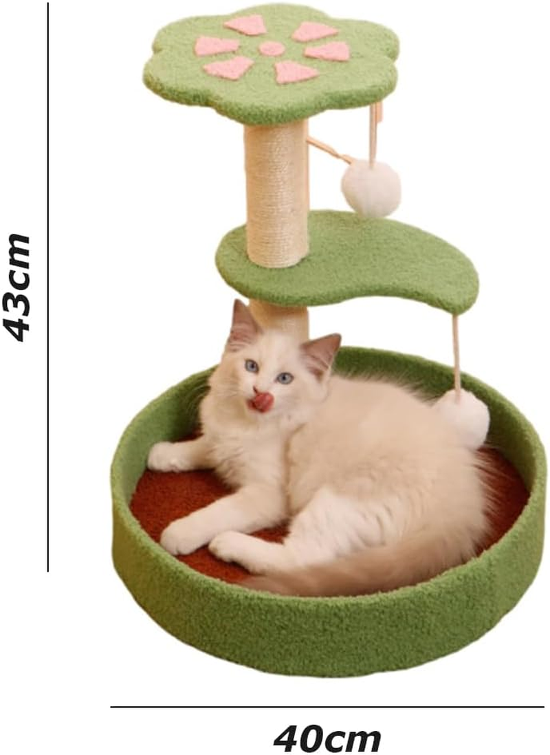 3 Tiers Cat Activity Tree, Cat Scratching Board, Integrated Vertical Cat Column, Kitty Tower with Sisal Scratching Post, Cat Furniture Suitable for Playing and Exercise (Green, 40 * 40 * 43 CM) ﻿ image number 6