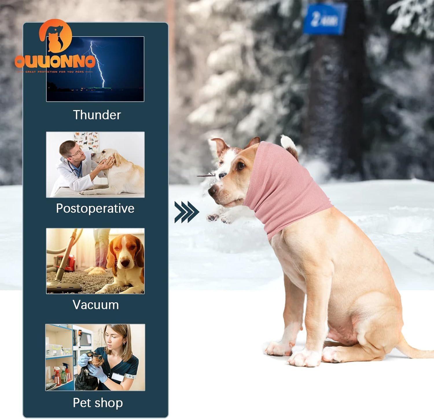 Ouuonno Dog Snood for Neck and Ear Warmer, Calming Pet Snood Covers for Anxiety Relief and Grooming, Muffs for Dogs and Cats (Small, Pink) image number 3