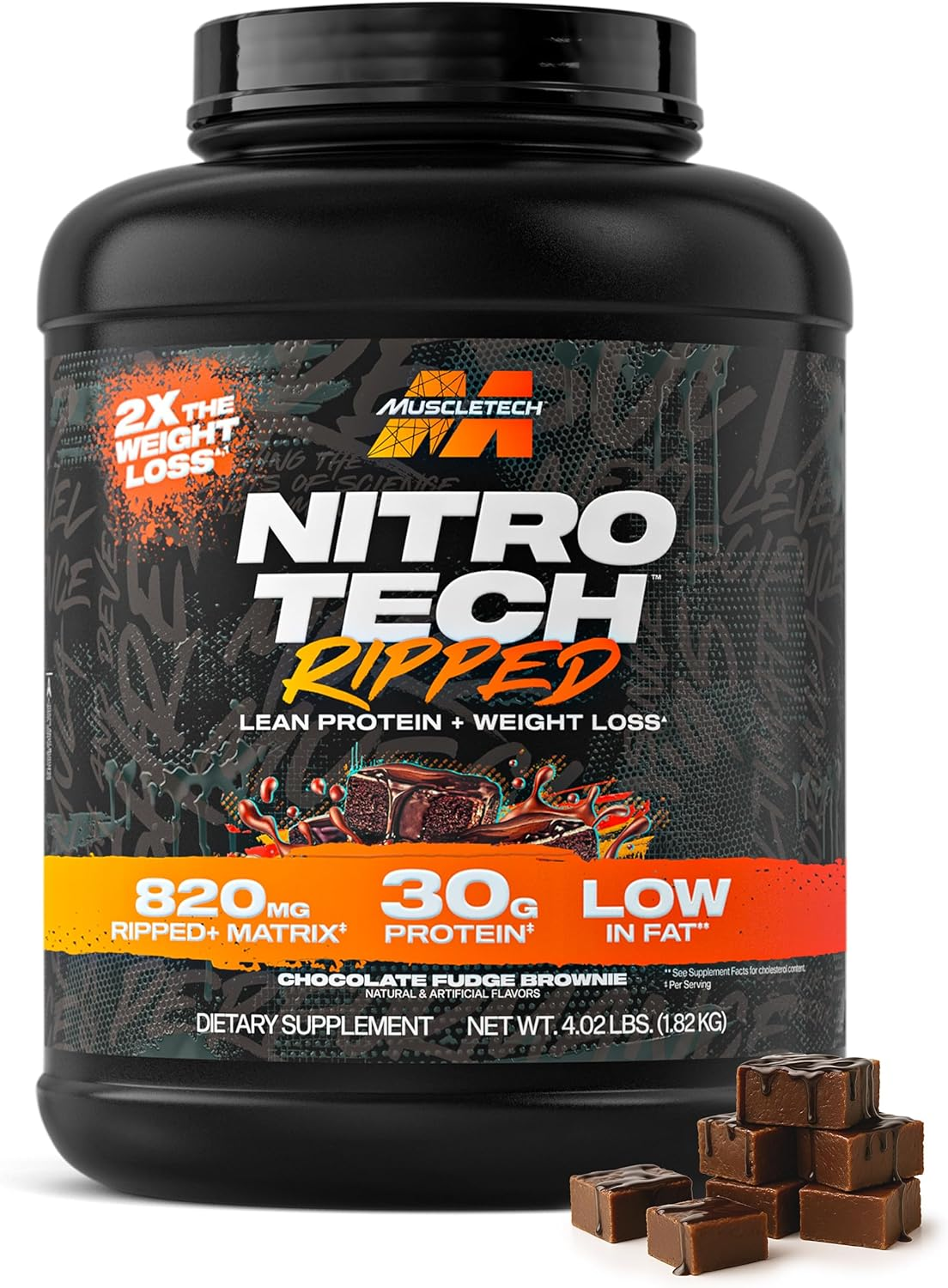 Muscletech Nitro Tech Ripped Whey Protein Isolate Weight Loss Formula, Chocolate Fudge Brownie, 4 Pounds image number 2