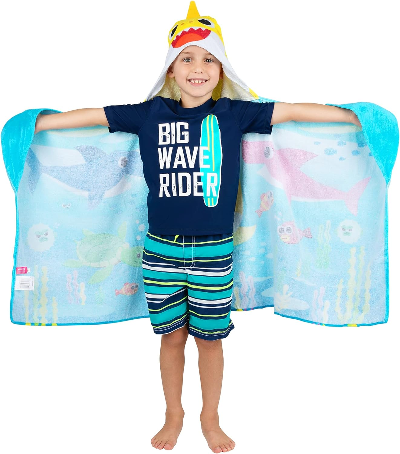 Franco Baby Shark Bath/Pool/Beach Soft Cotton Terry Hooded Towel Wrap, 24 in X 50 In, by Kids image number 4